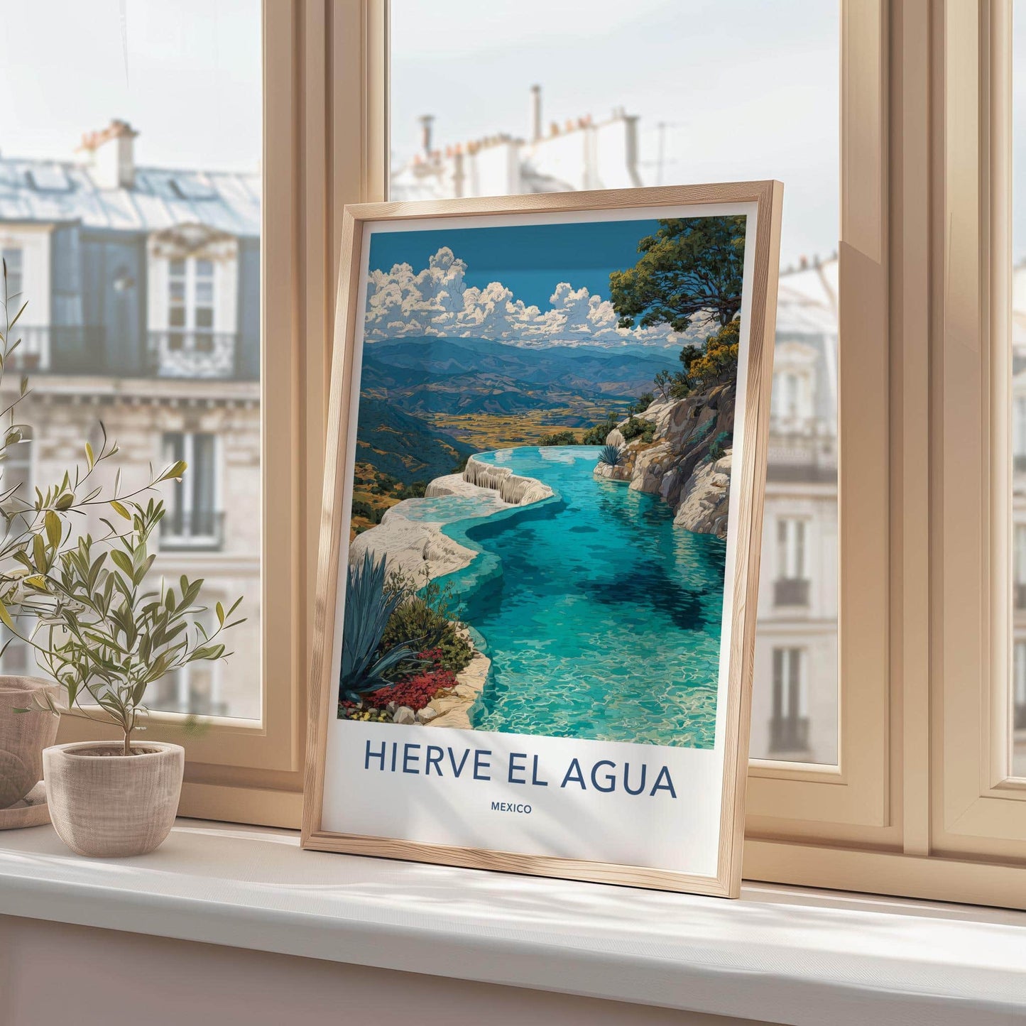Hierve El Agua Poster - Mexico Travel Art - Petrified Waterfalls Pools Wall Decor