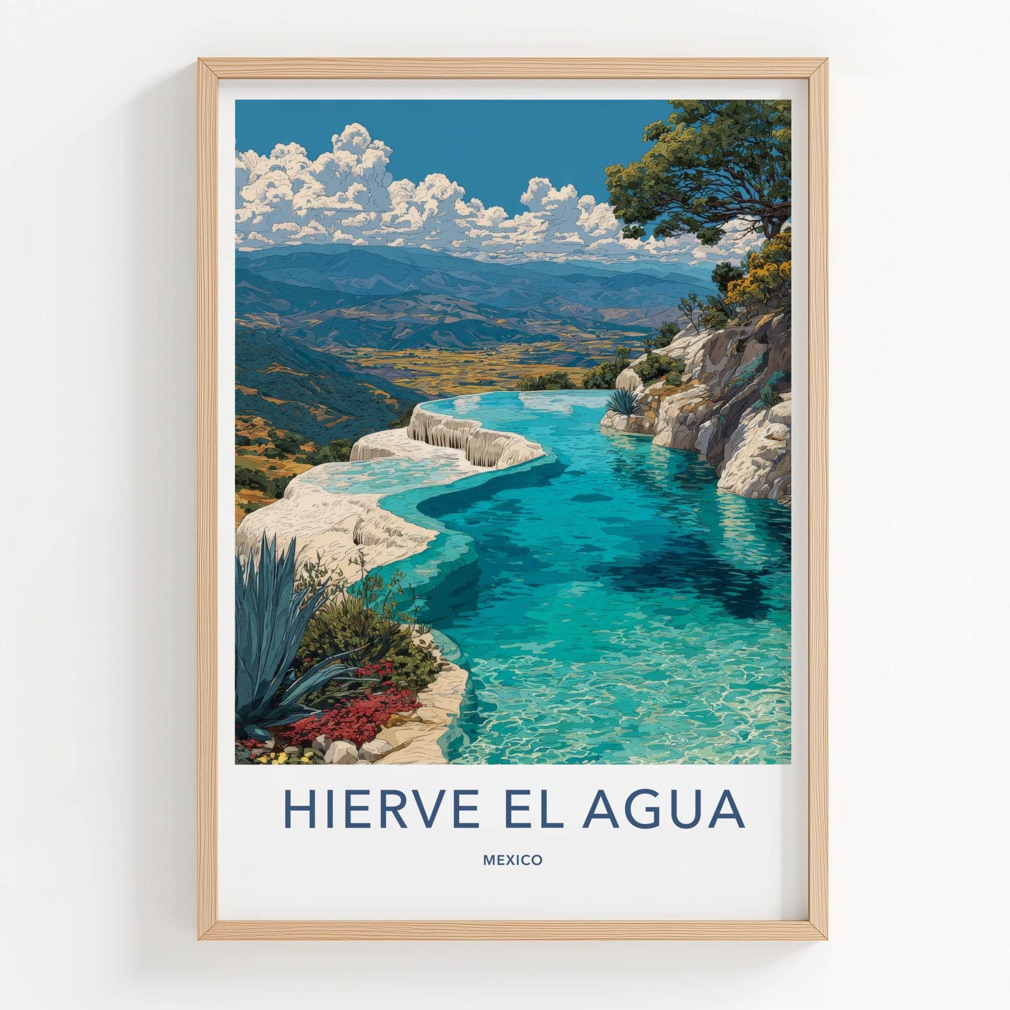 Hierve El Agua Poster - Mexico Travel Art - Petrified Waterfalls Pools Wall Decor