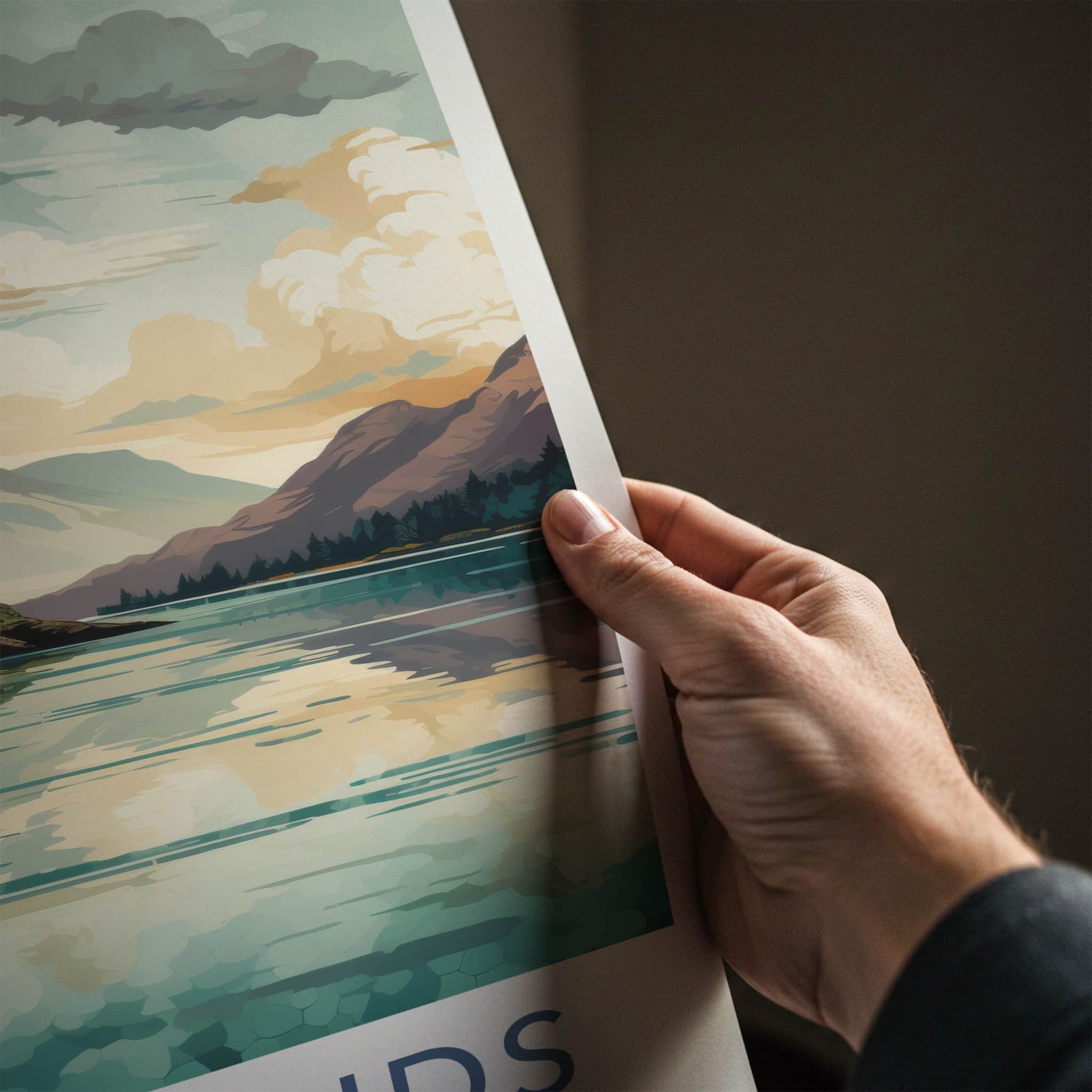 Highlands Poster - Scotland Travel Art - Historic Castle Reflection Home Decor
