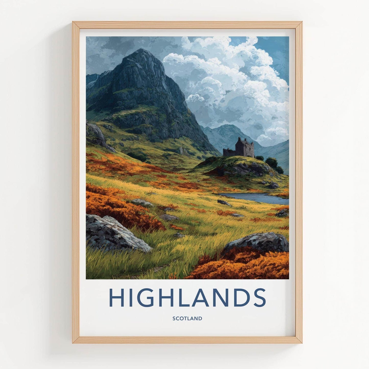 Highlands Poster - Scotland Travel Print - Lochside Castle Ruin Home Decor