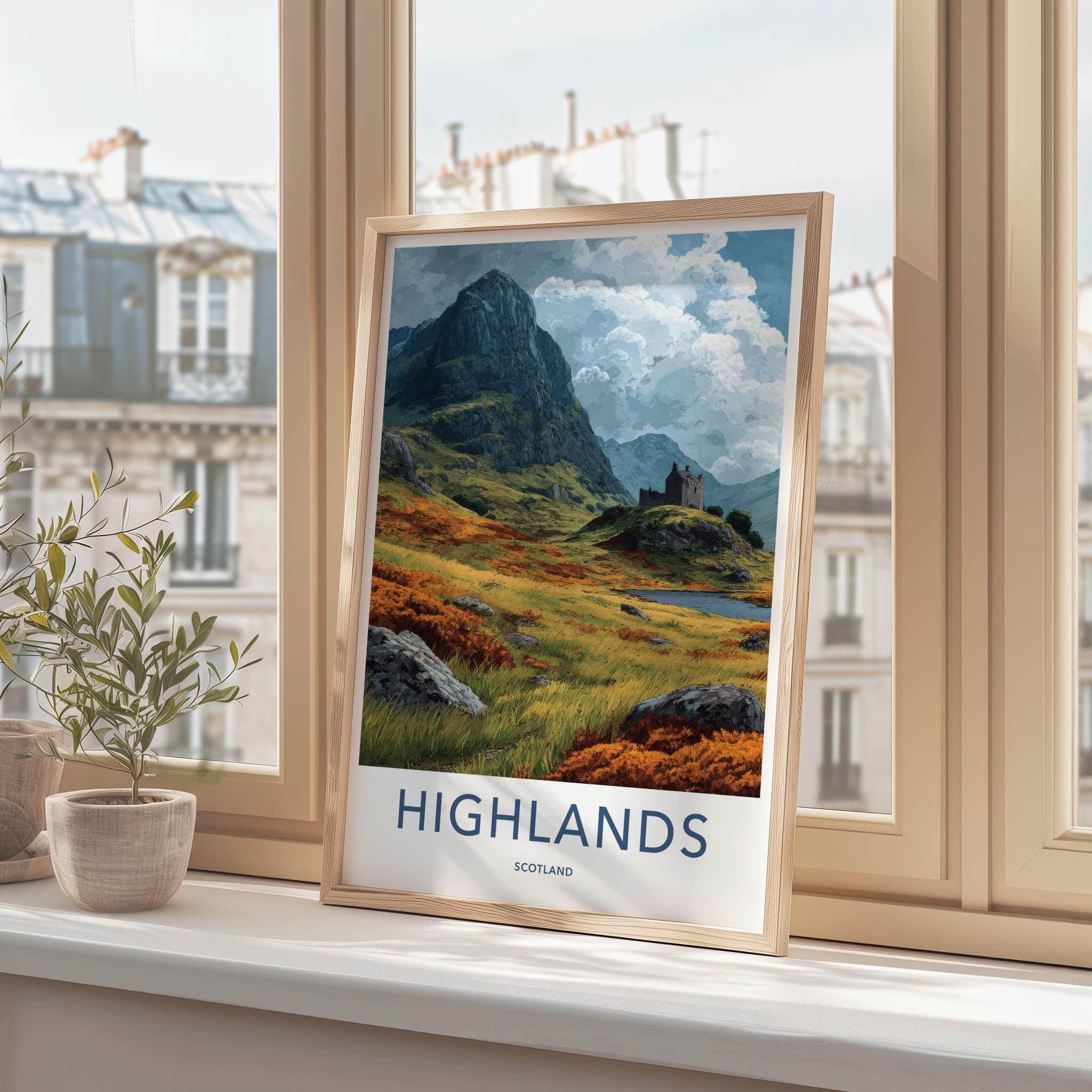 Highlands Poster - Scotland Travel Print - Lochside Castle Ruin Home Decor