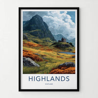 Highlands Poster - Scotland Travel Print - Lochside Castle Ruin Home Decor