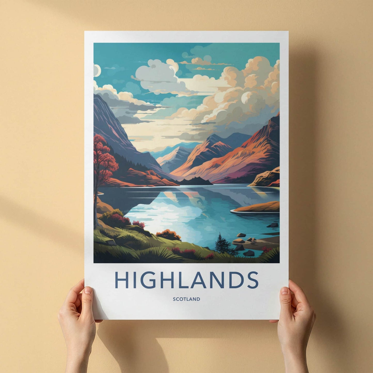 Highlands Poster - Scotland Wall Art - Vibrant Mountain Lake Home Decor