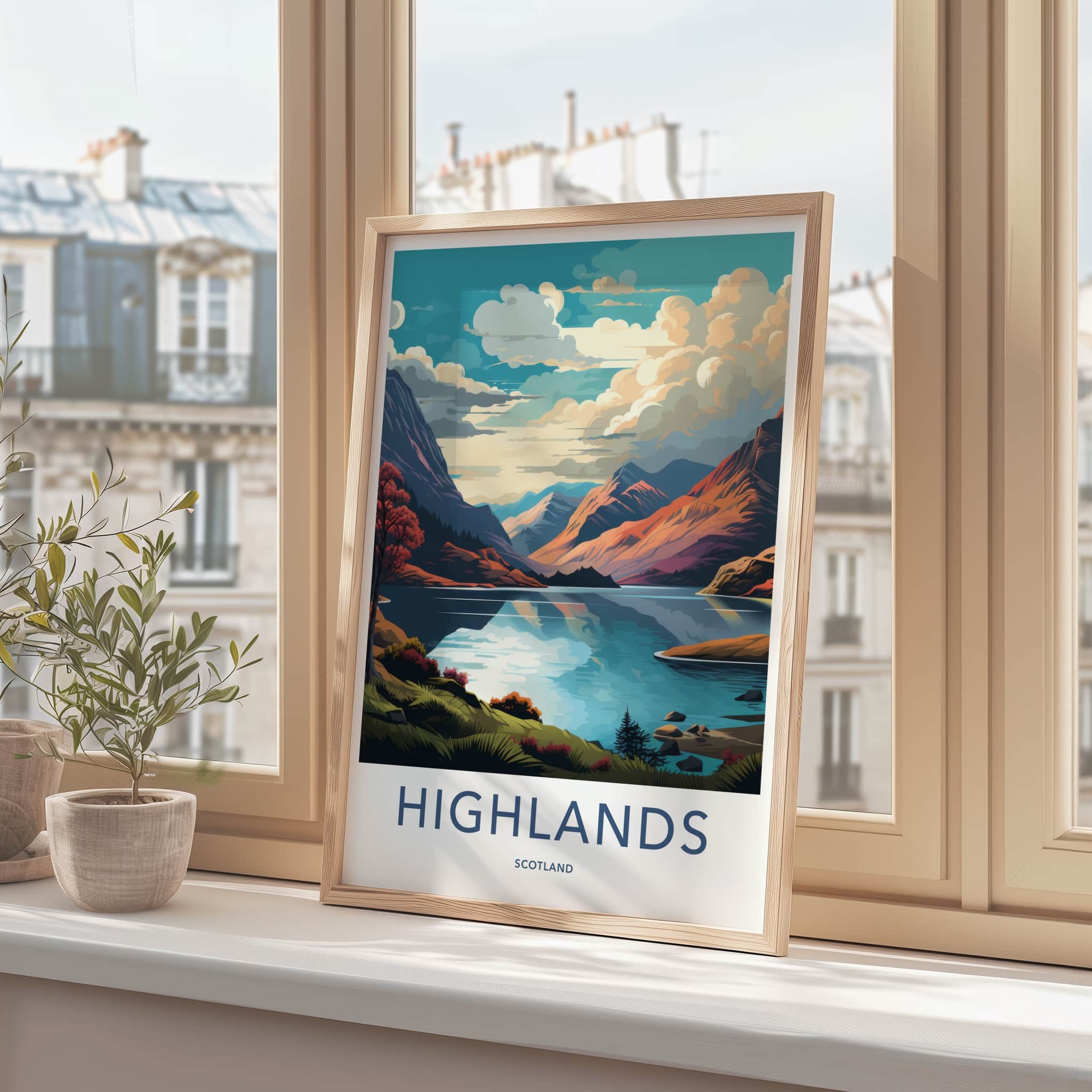 Highlands Poster - Scotland Wall Art - Vibrant Mountain Lake Home Decor
