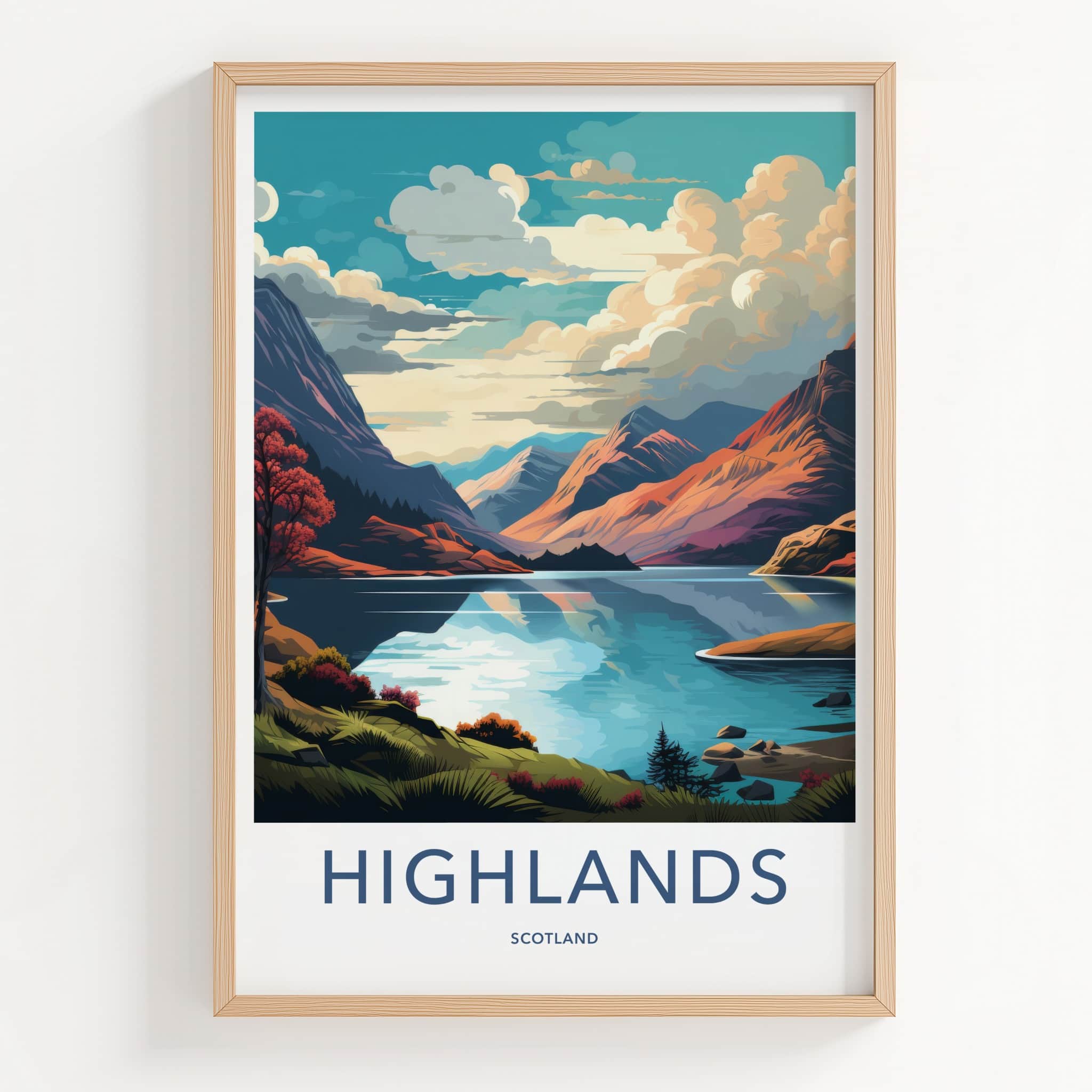 Highlands Poster - Scotland Wall Art - Vibrant Mountain Lake Home Decor