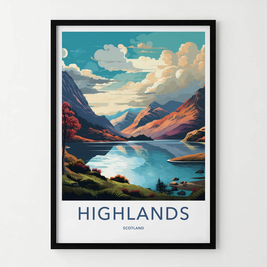 Highlands Poster - Scotland Wall Art - Vibrant Mountain Lake Home Decor