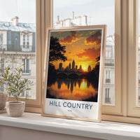 Hill Country Poster - Texas Travel Art - Golden Hour Skyline Wall Decor