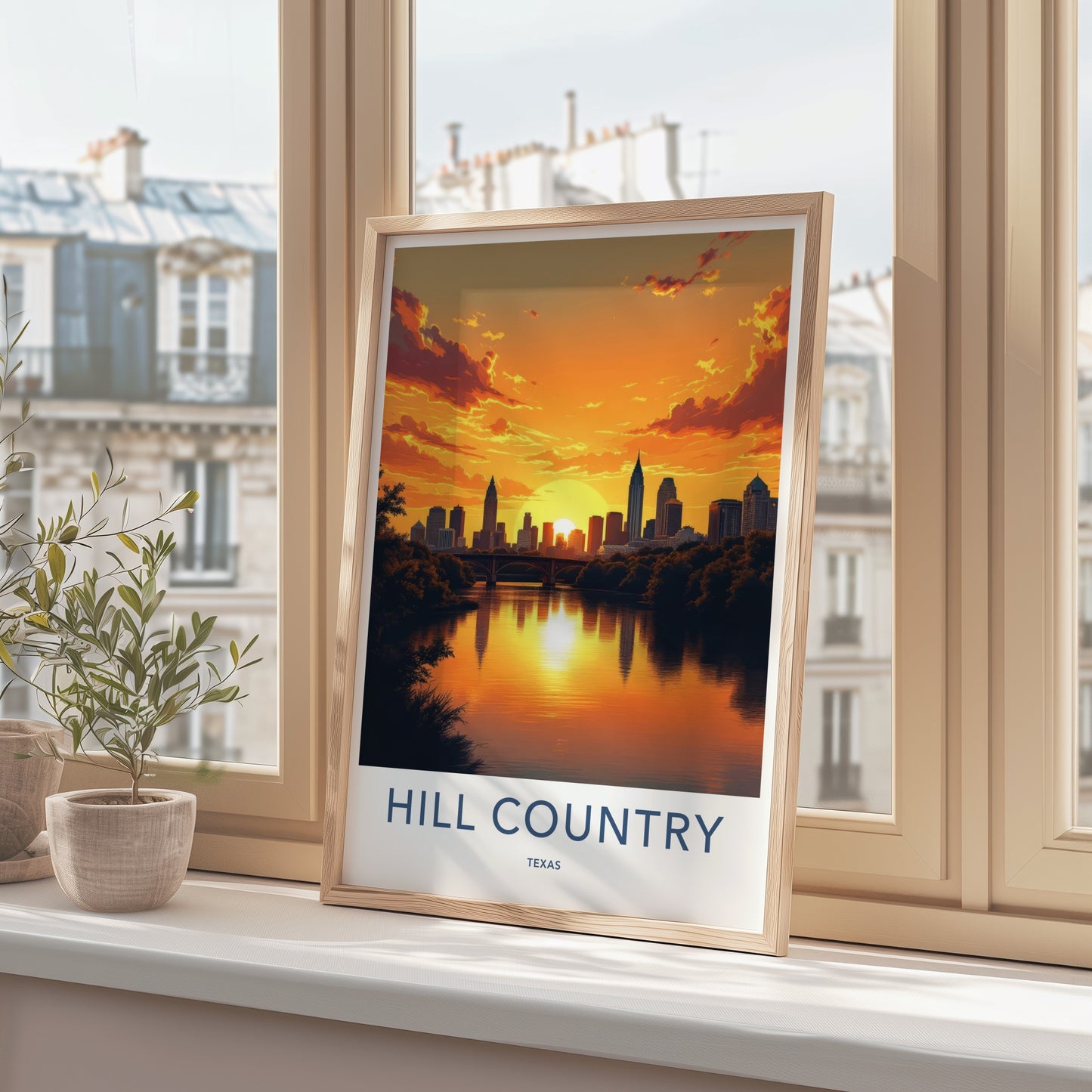 Hill Country Poster - Texas Wall Art - City River Sunset Home Decor
