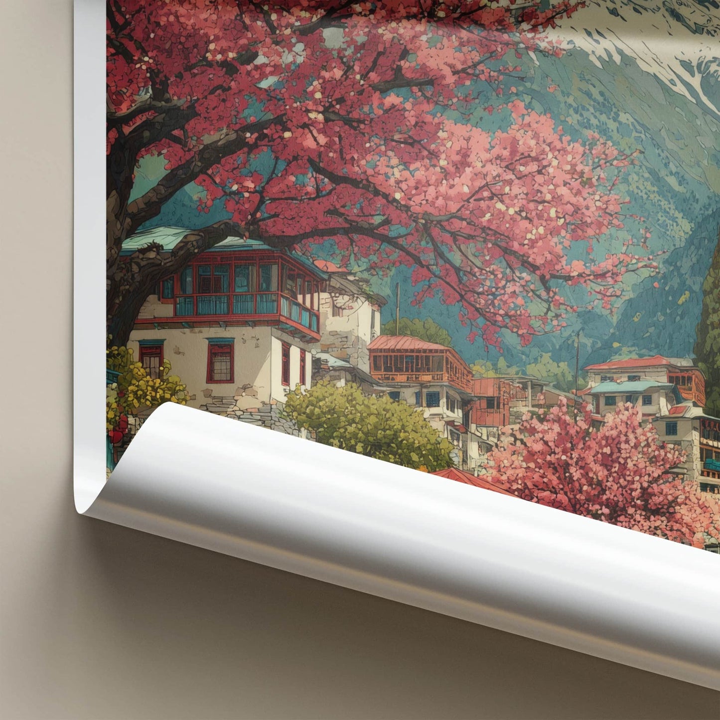 Himachal Pradesh Poster - India Travel Art - Cherry Blossom Mountain Framed Art