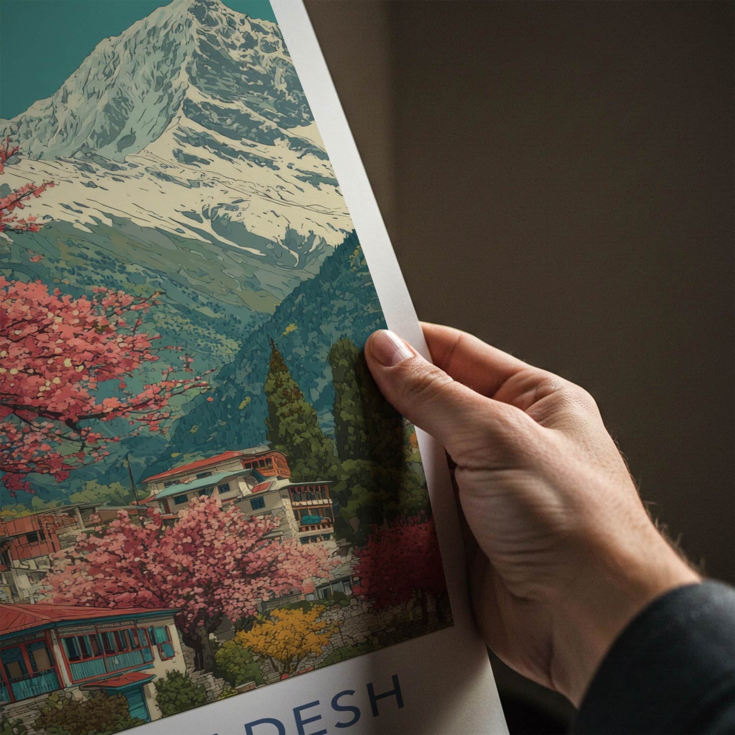 Himachal Pradesh Poster - India Travel Art - Cherry Blossom Mountain Framed Art
