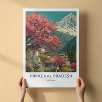 Himachal Pradesh Poster - India Travel Art - Cherry Blossom Mountain Framed Art