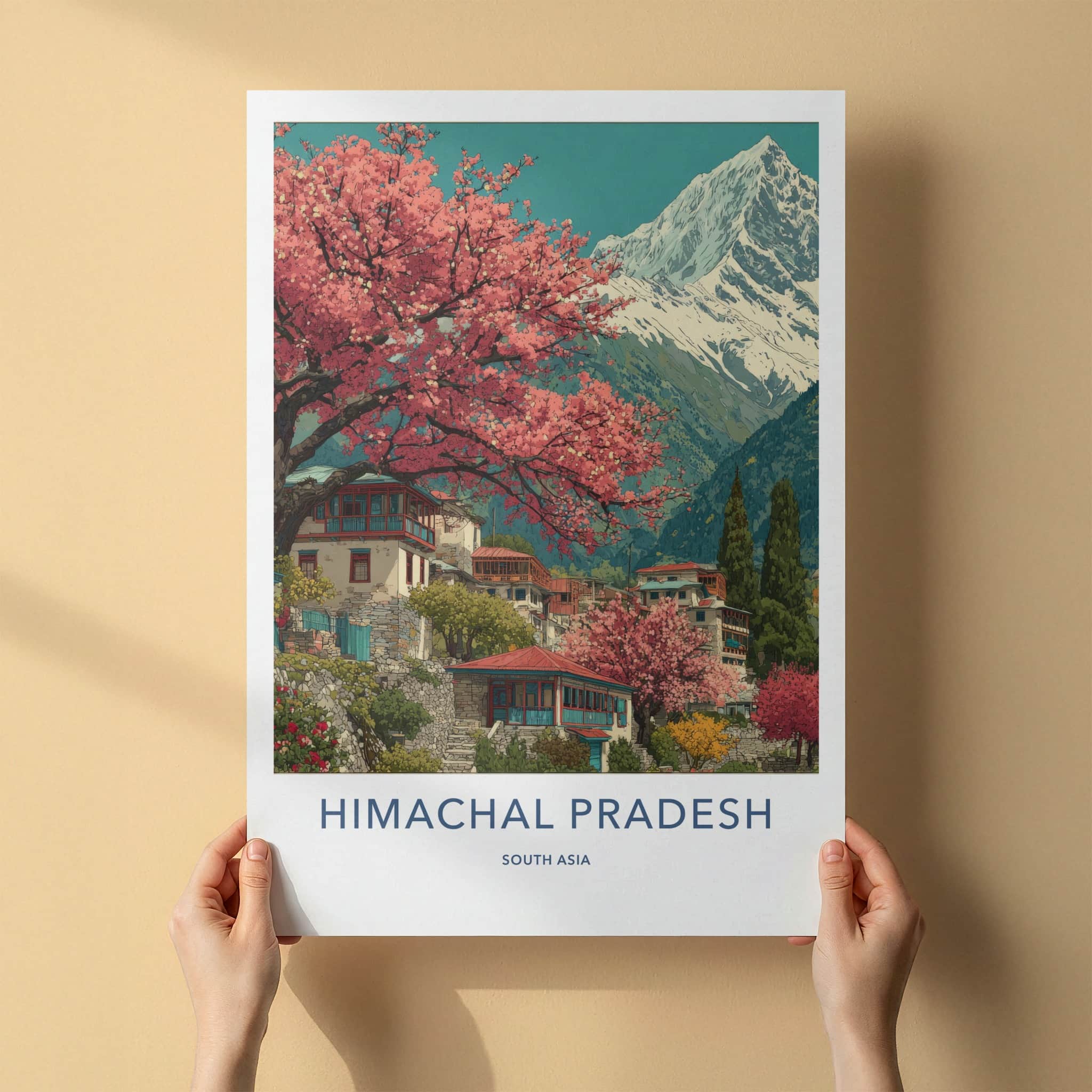 Himachal Pradesh Poster - India Travel Art - Cherry Blossom Mountain Framed Art
