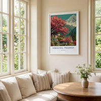 Himachal Pradesh Poster - India Travel Art - Cherry Blossom Mountain Framed Art