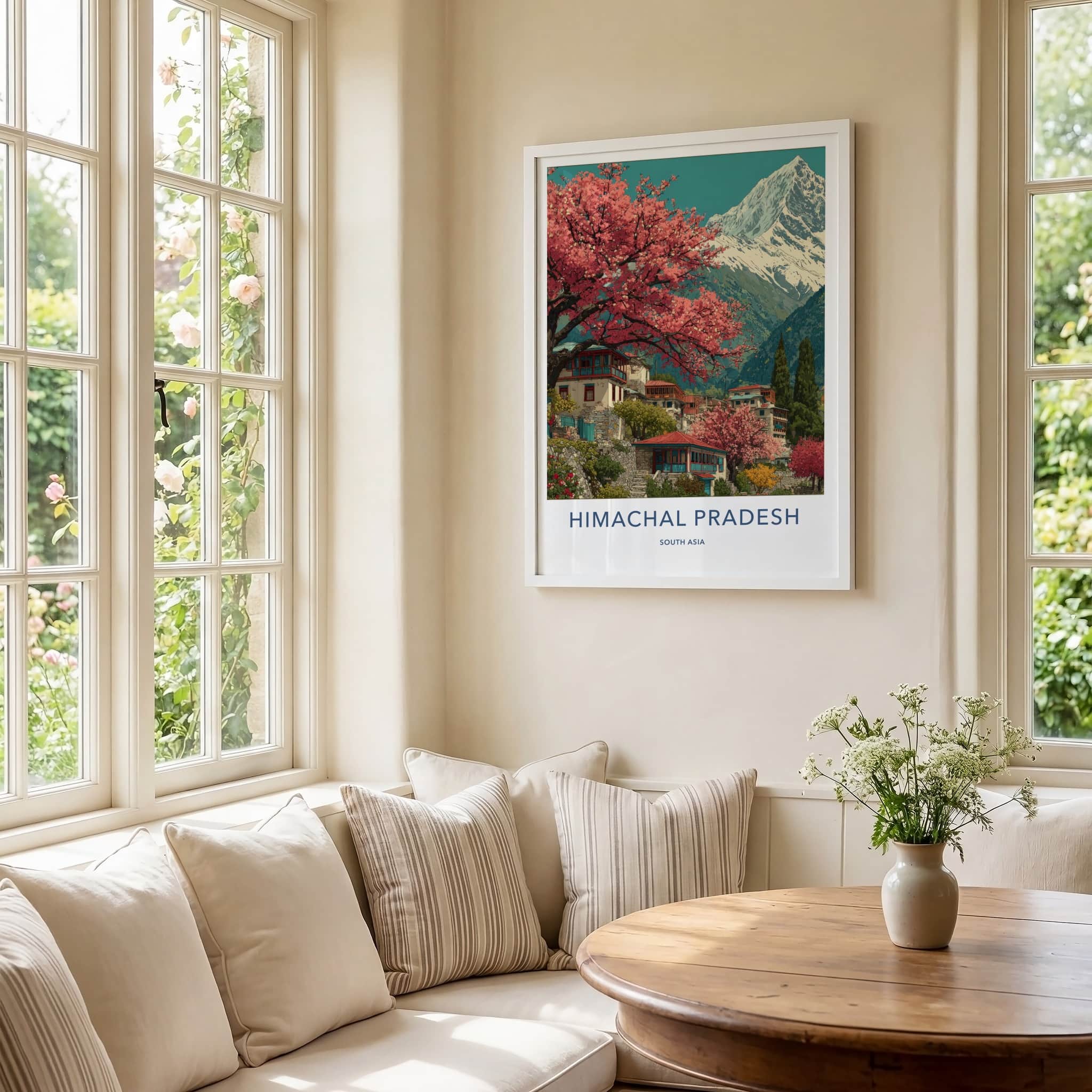 Himachal Pradesh Poster - India Travel Art - Cherry Blossom Mountain Framed Art
