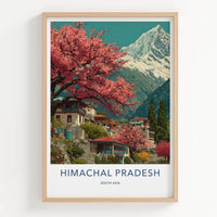 Himachal Pradesh Poster - India Travel Art - Cherry Blossom Mountain Framed Art