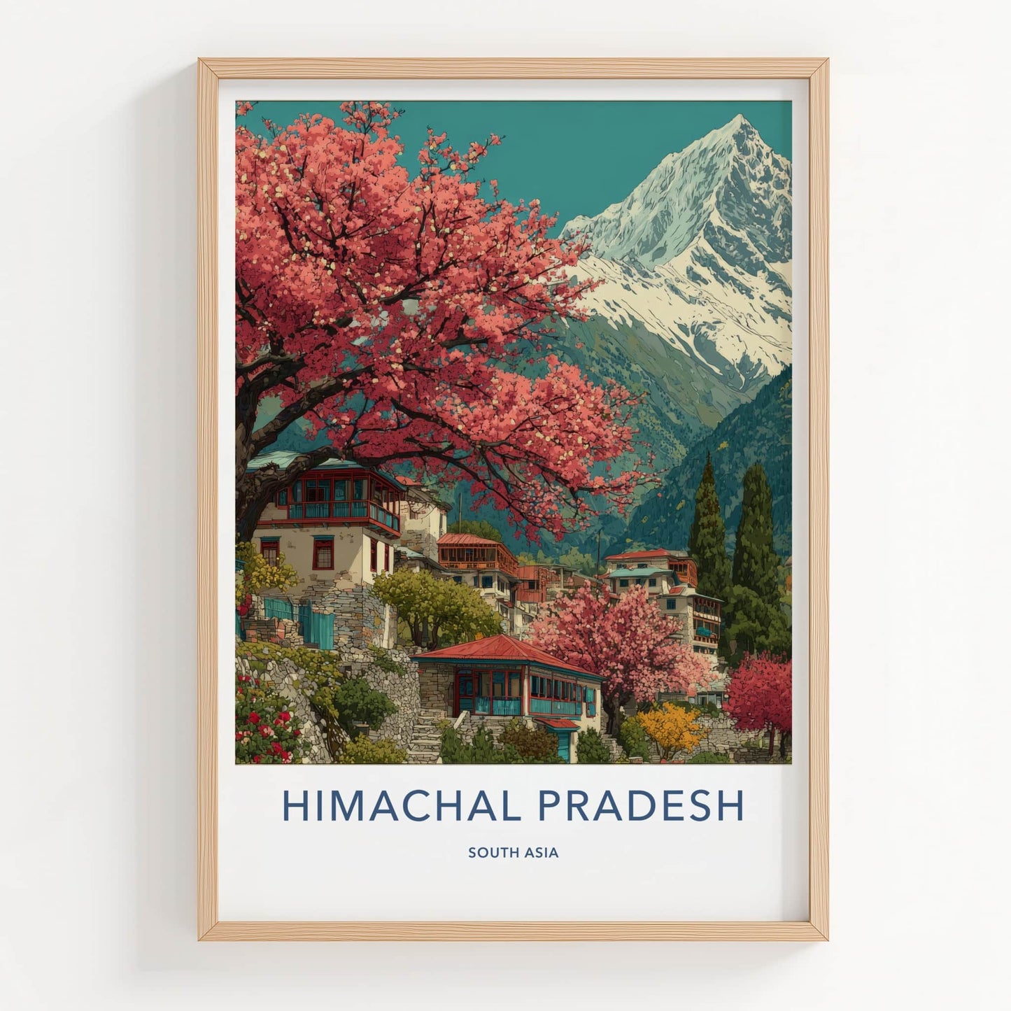 Himachal Pradesh Poster - India Travel Art - Cherry Blossom Mountain Framed Art