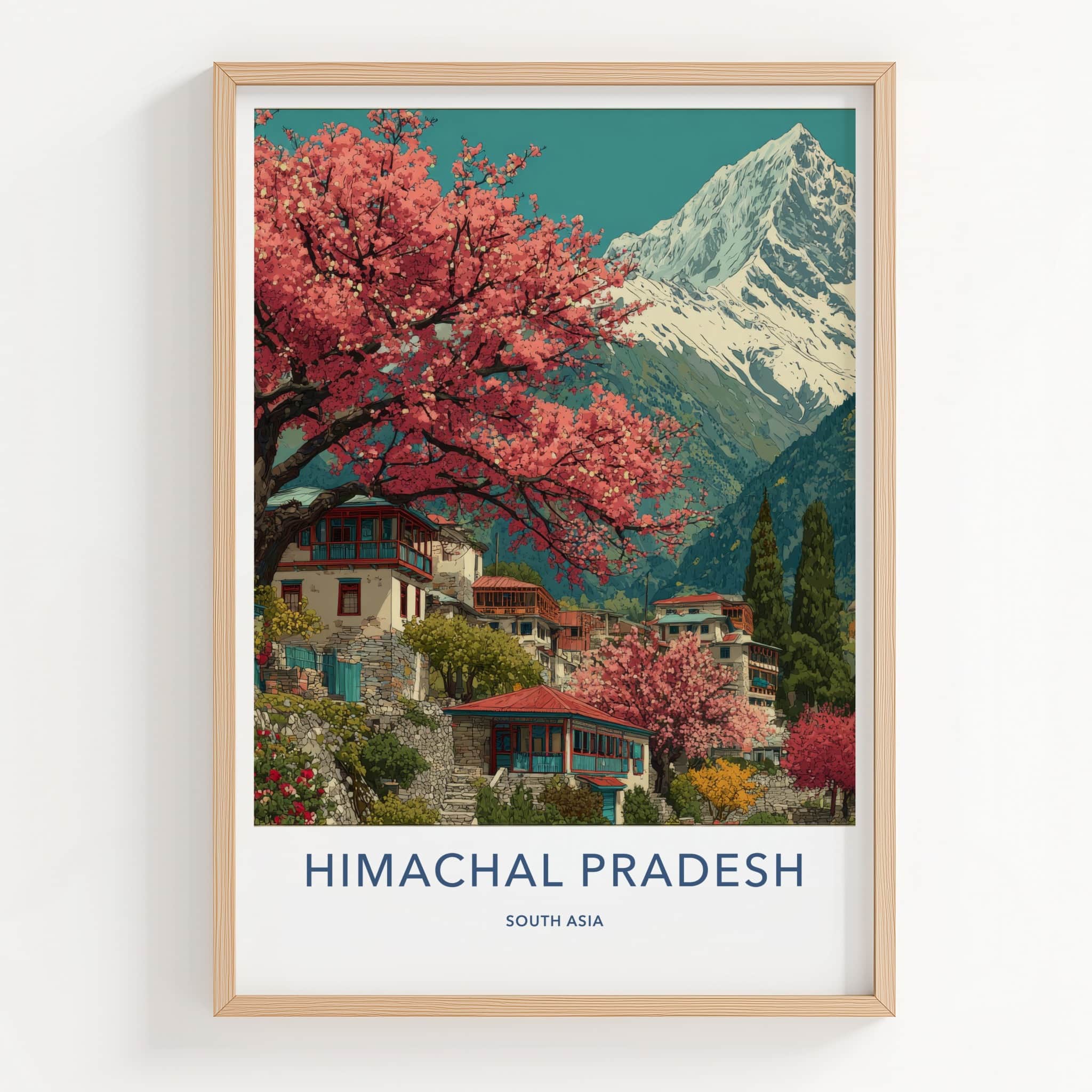 Himachal Pradesh Poster - India Travel Art - Cherry Blossom Mountain Framed Art