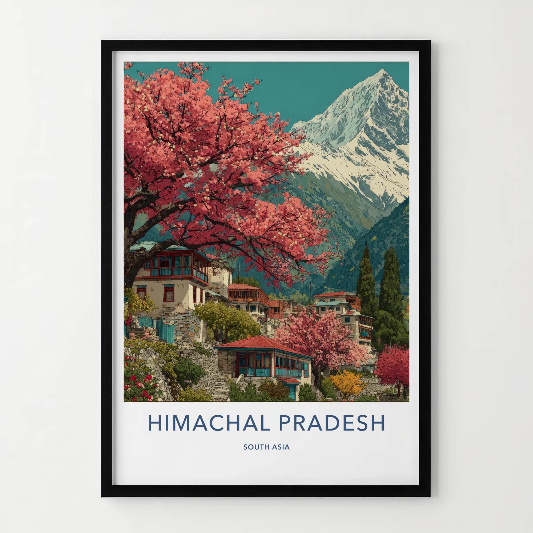Himachal Pradesh Poster - India Travel Art - Cherry Blossom Mountain Framed Art