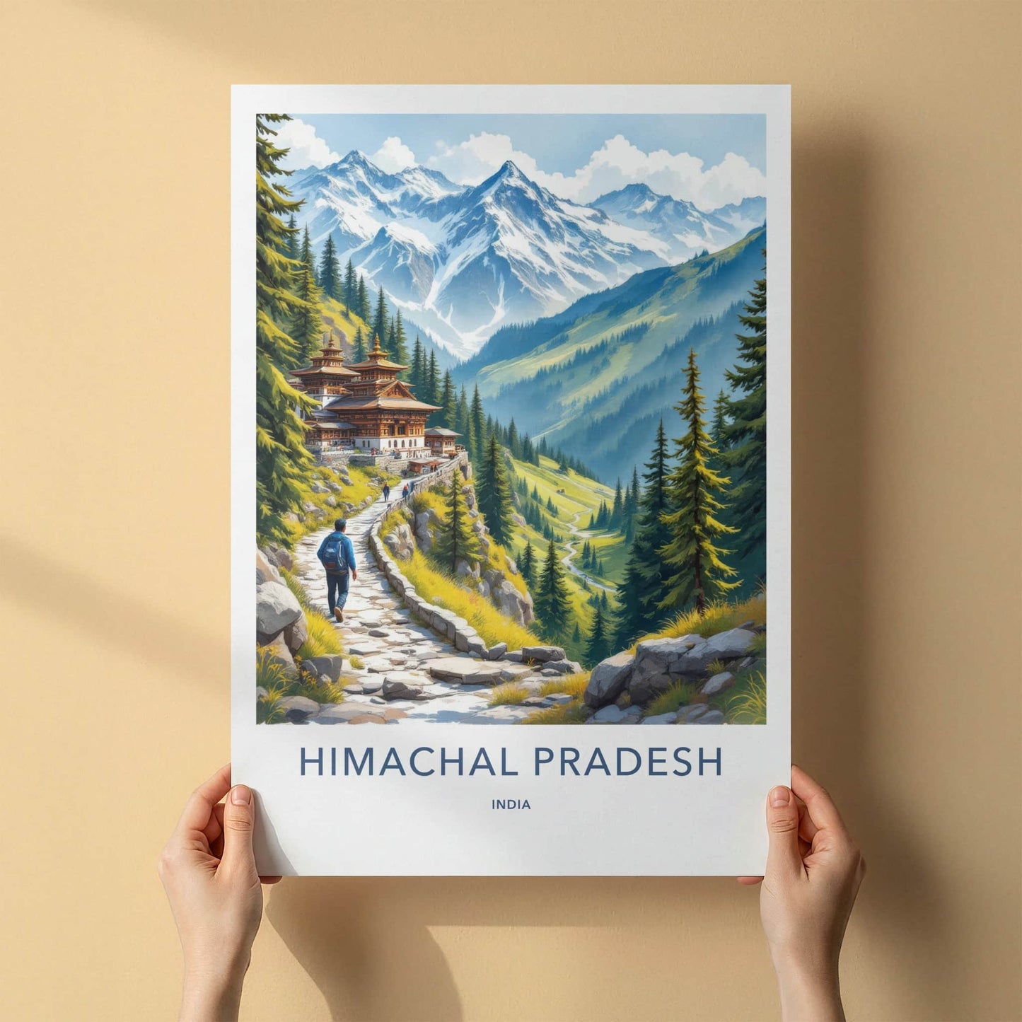 Himachal Pradesh Poster - India Travel Art - Himachal Pradesh Mountain Temple Path Gift