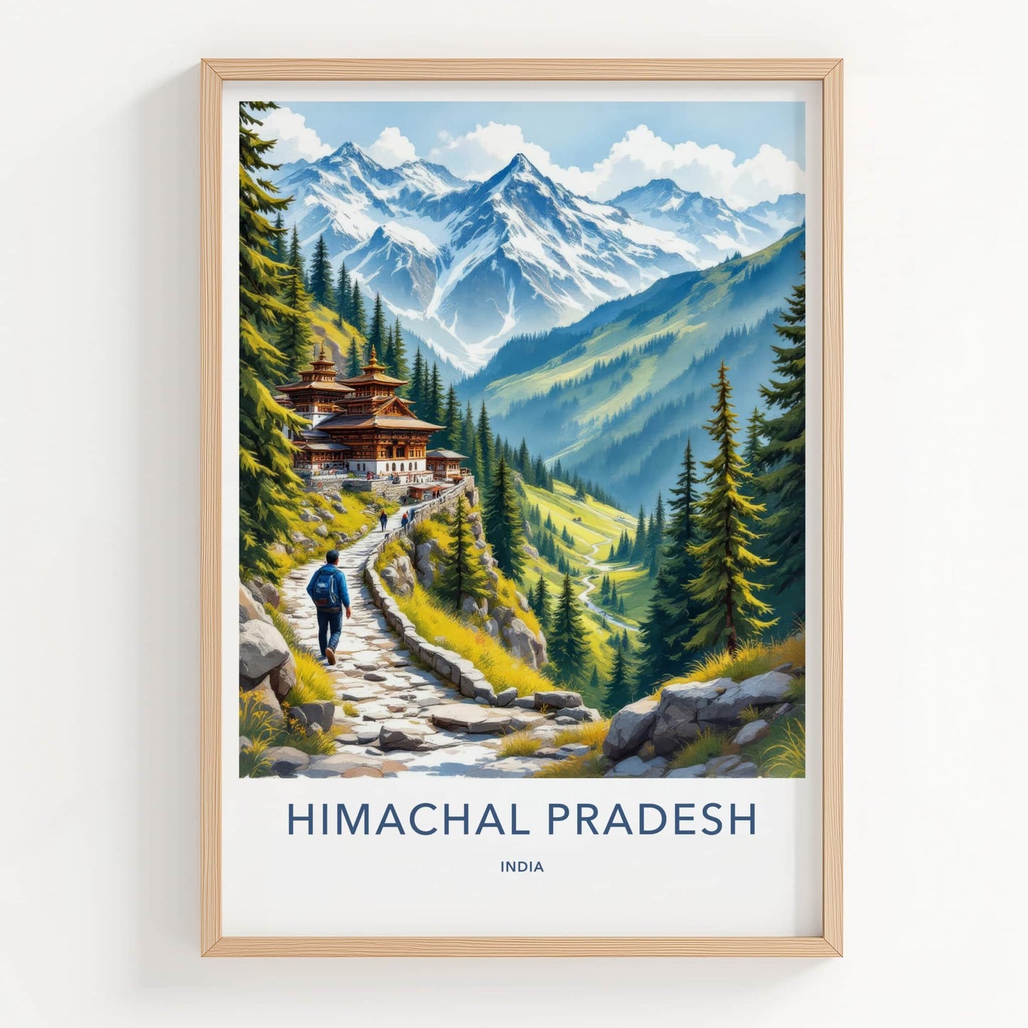 Himachal Pradesh Poster - India Travel Art - Himachal Pradesh Mountain Temple Path Gift