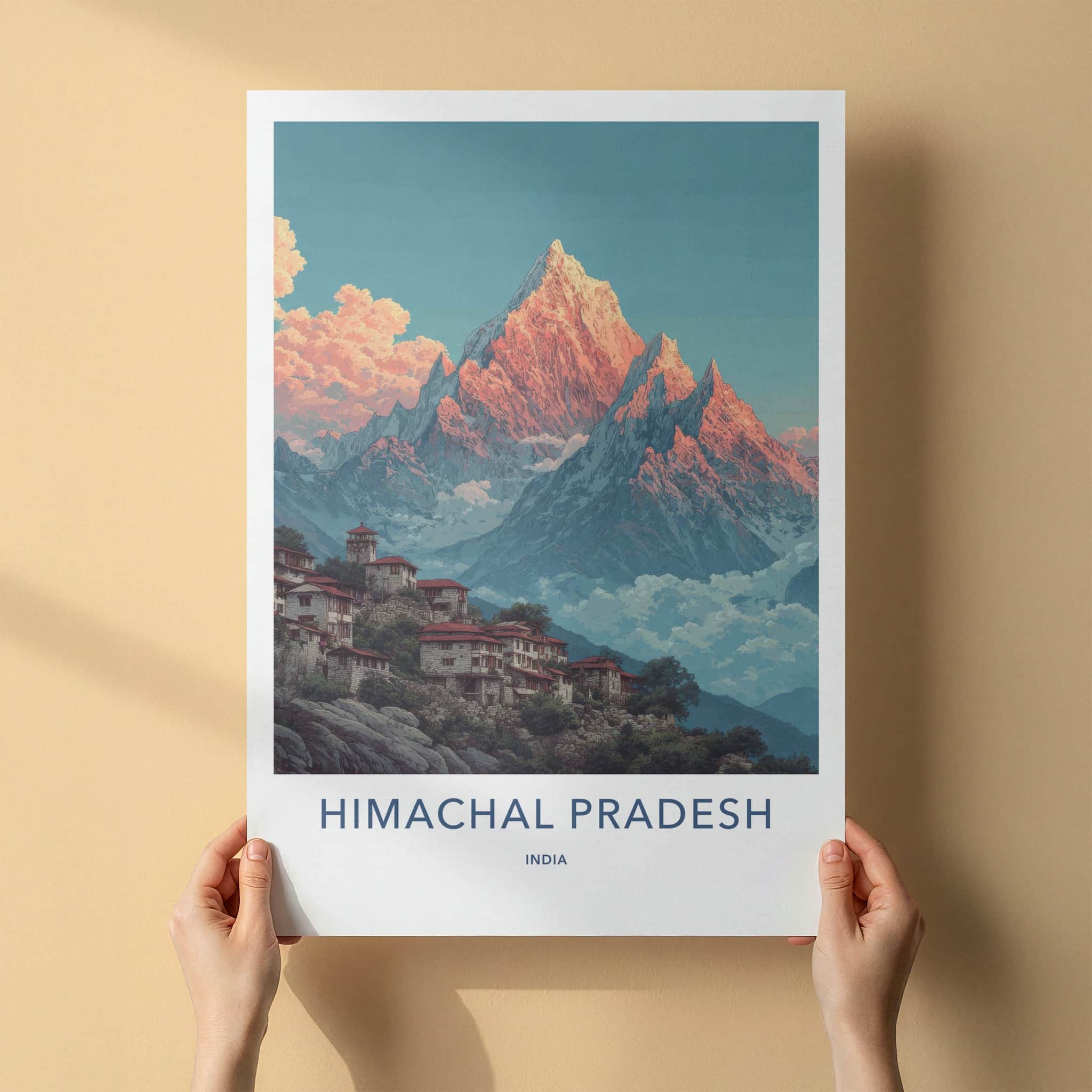 Himachal Pradesh Poster - India Travel Art - Mountain Village Sunrise Home Decor
