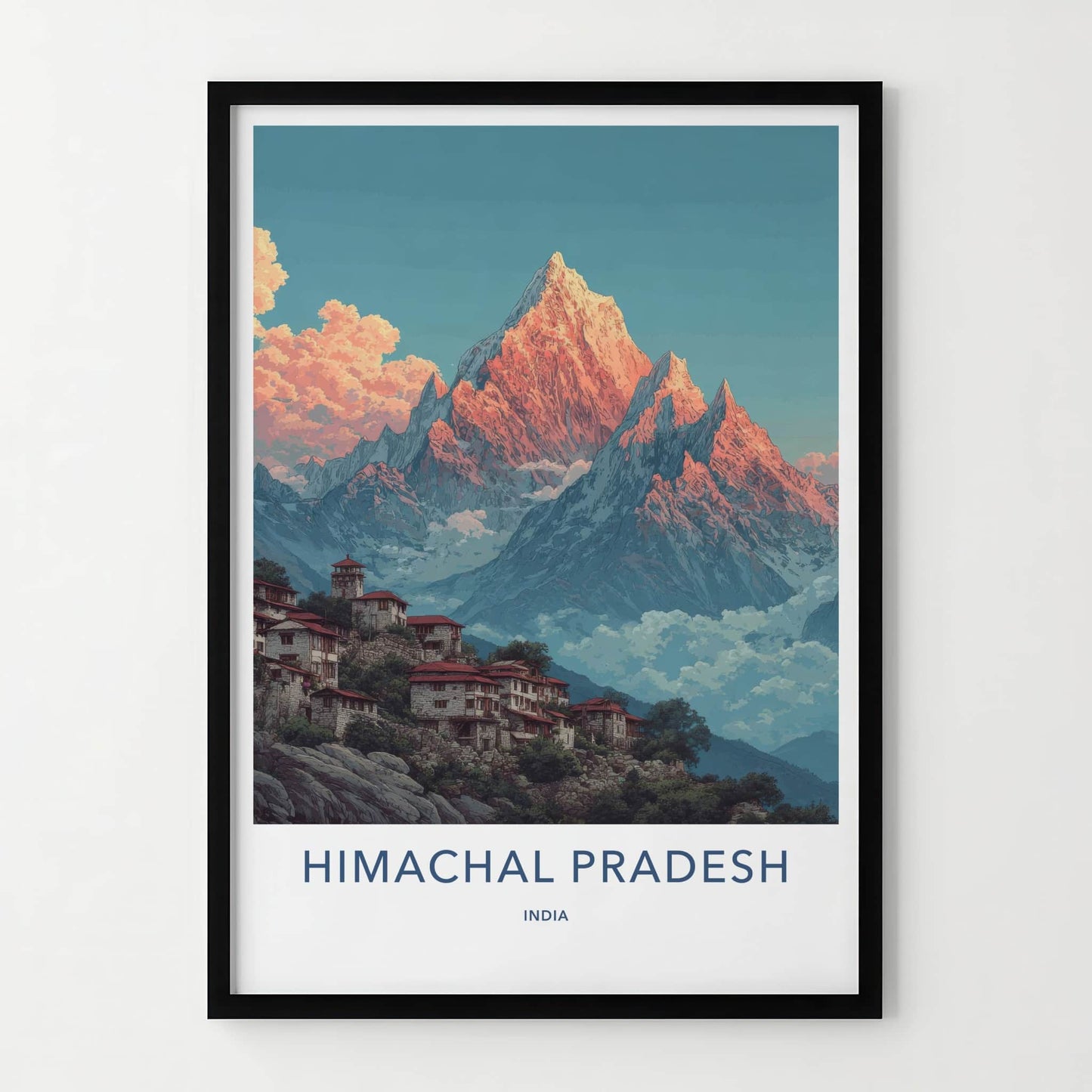 Himachal Pradesh Poster - India Travel Art - Mountain Village Sunrise Home Decor