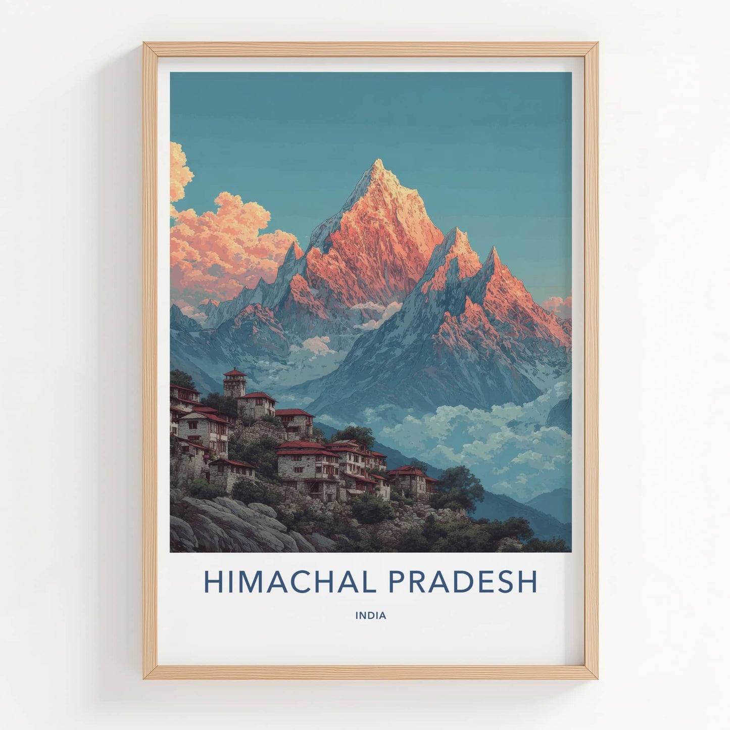 Himachal Pradesh Poster - India Travel Art - Mountain Village Sunrise Home Decor