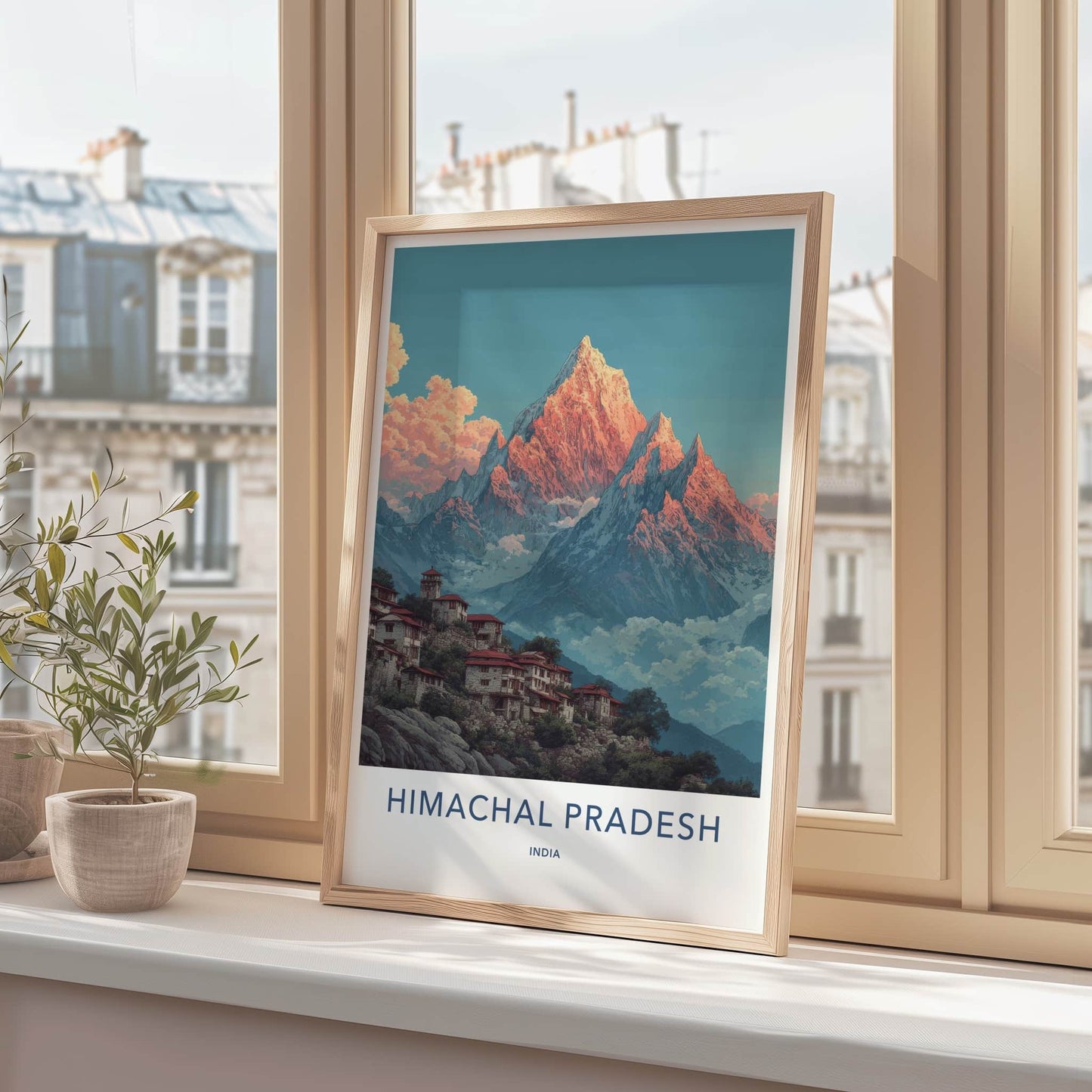 Himachal Pradesh Poster - India Travel Art - Mountain Village Sunrise Home Decor