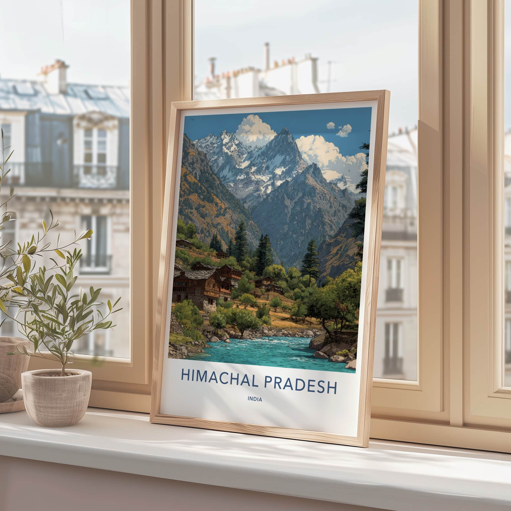 Himachal Pradesh Poster - India Travel Print - River Valley Village Gallery Art