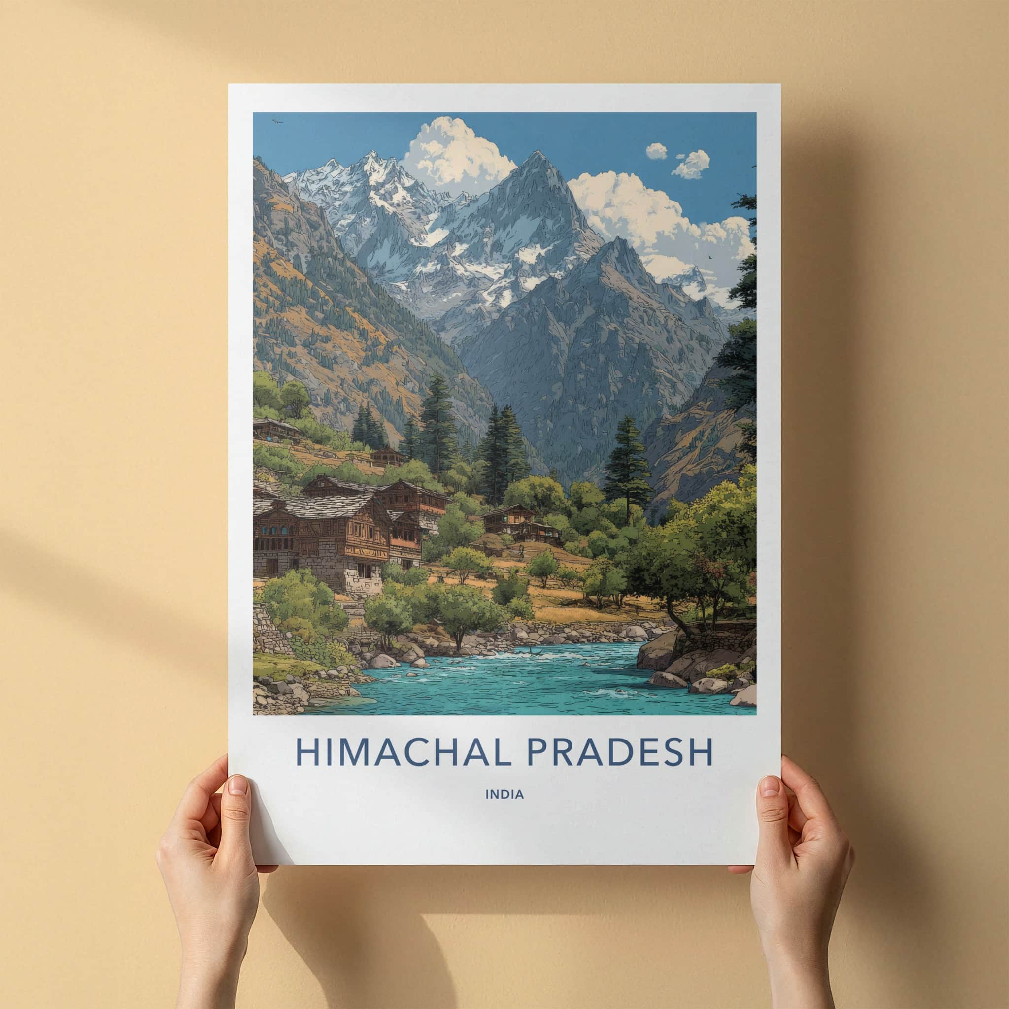 Himachal Pradesh Poster - India Travel Print - River Valley Village Gallery Art