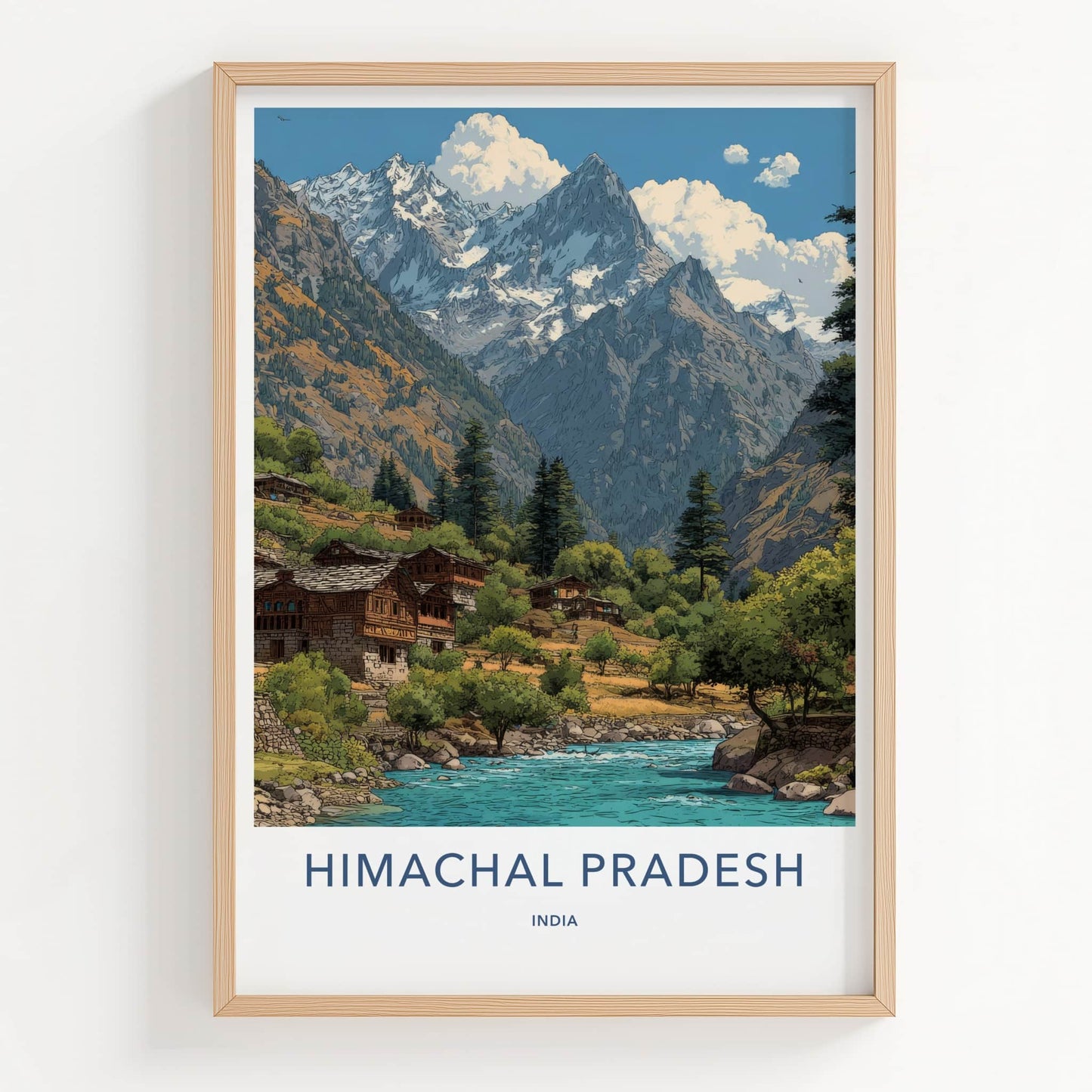 Himachal Pradesh Poster - India Travel Print - River Valley Village Gallery Art