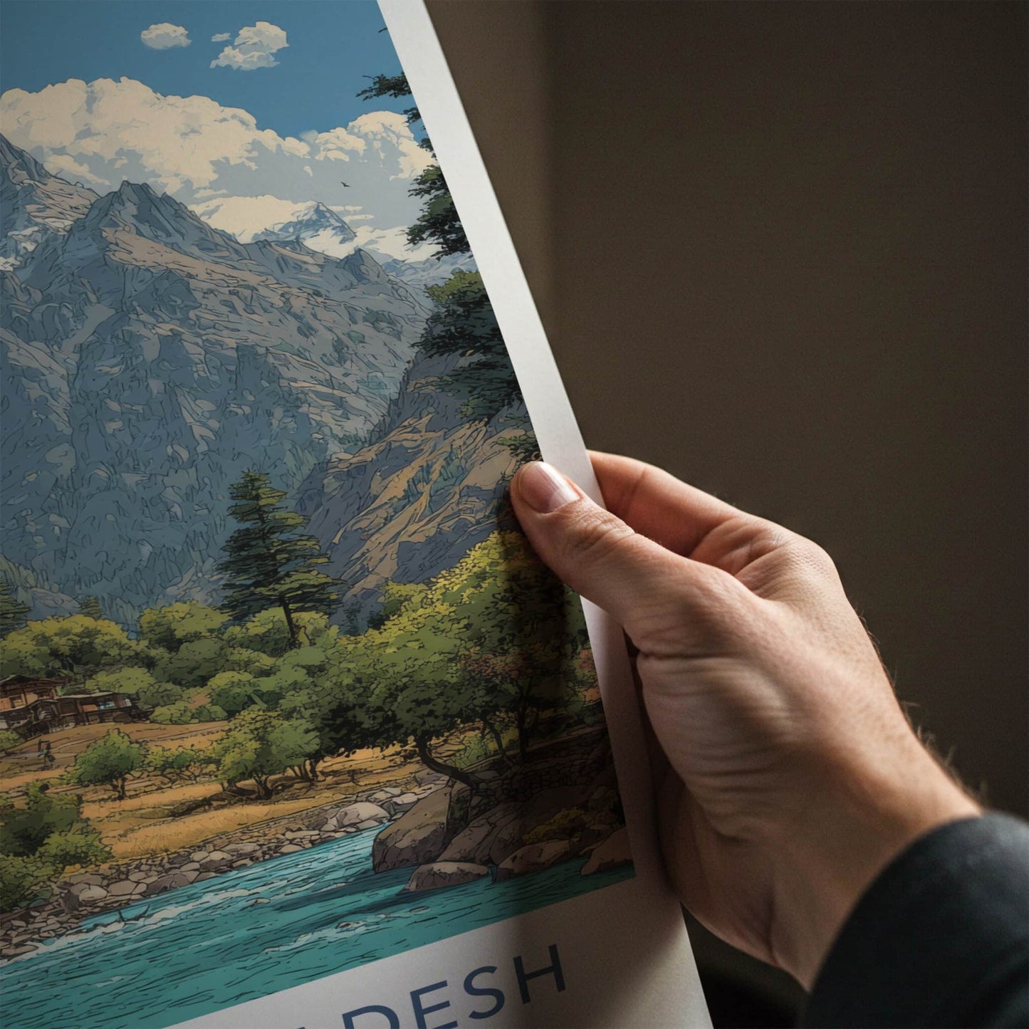 Himachal Pradesh Poster - India Travel Print - River Valley Village Gallery Art