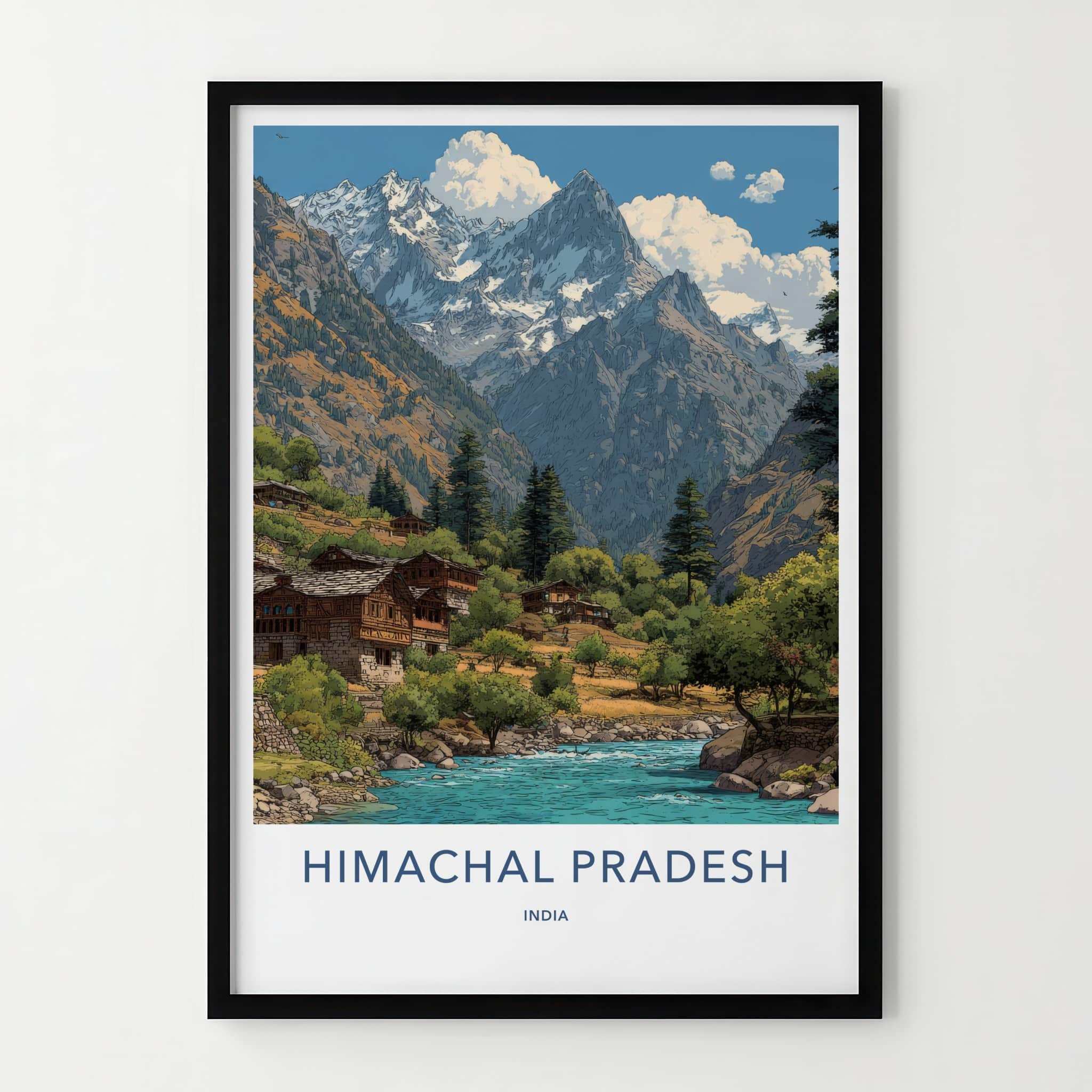 Himachal Pradesh Poster - India Travel Print - River Valley Village Gallery Art