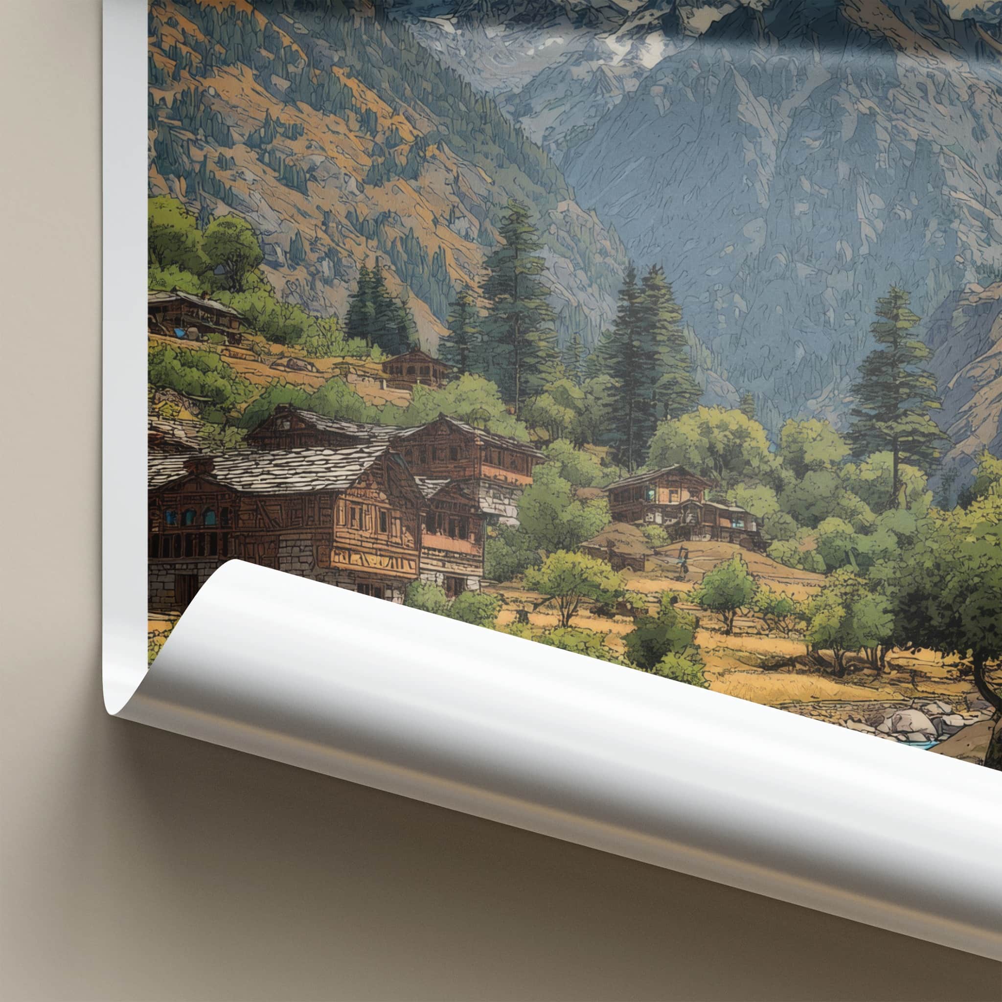 Himachal Pradesh Poster - India Travel Print - River Valley Village Gallery Art