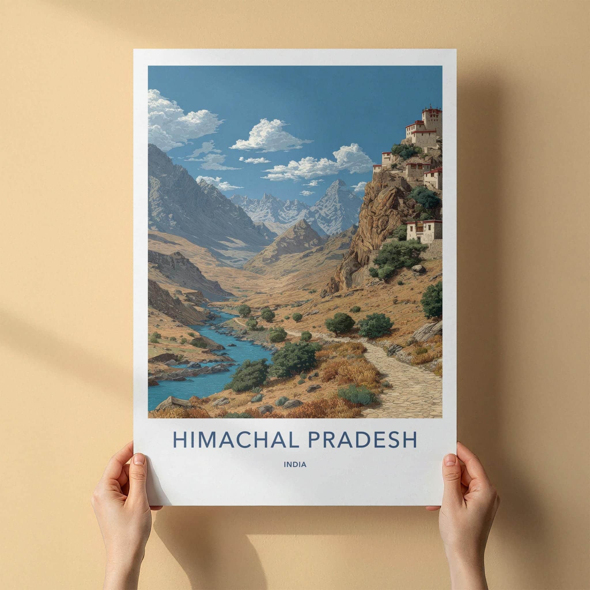 Himachal Pradesh Poster - India Wall Art - Himachal River Village Gift