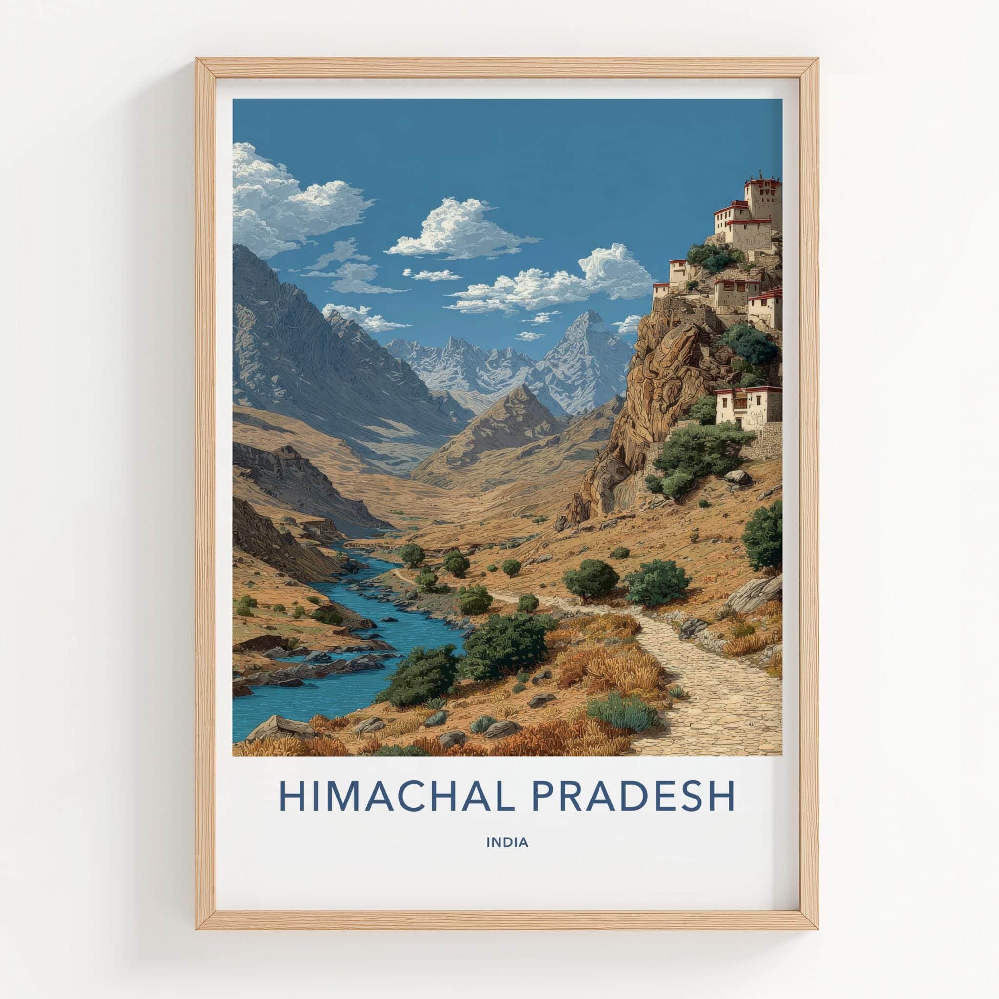 Himachal Pradesh Poster - India Wall Art - Himachal River Village Gift