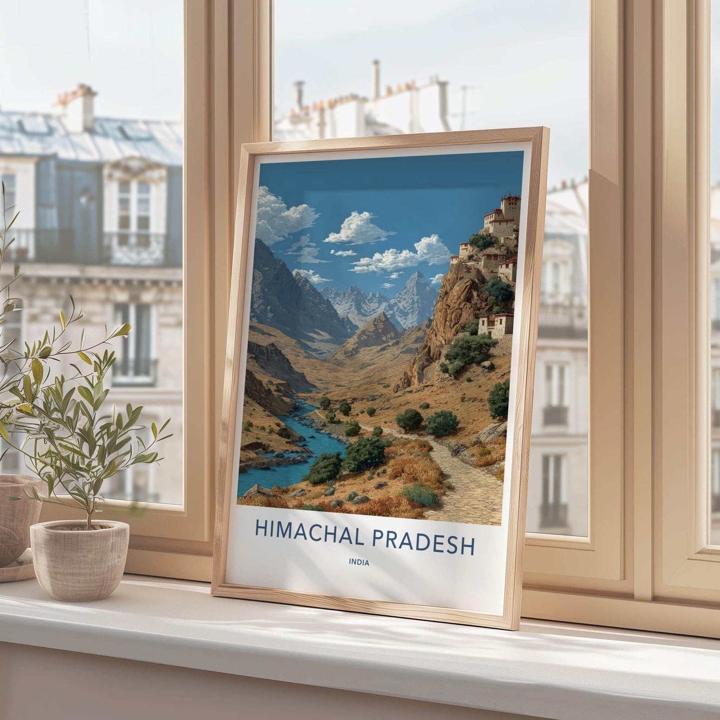 Himachal Pradesh Poster - India Wall Art - Himachal River Village Gift