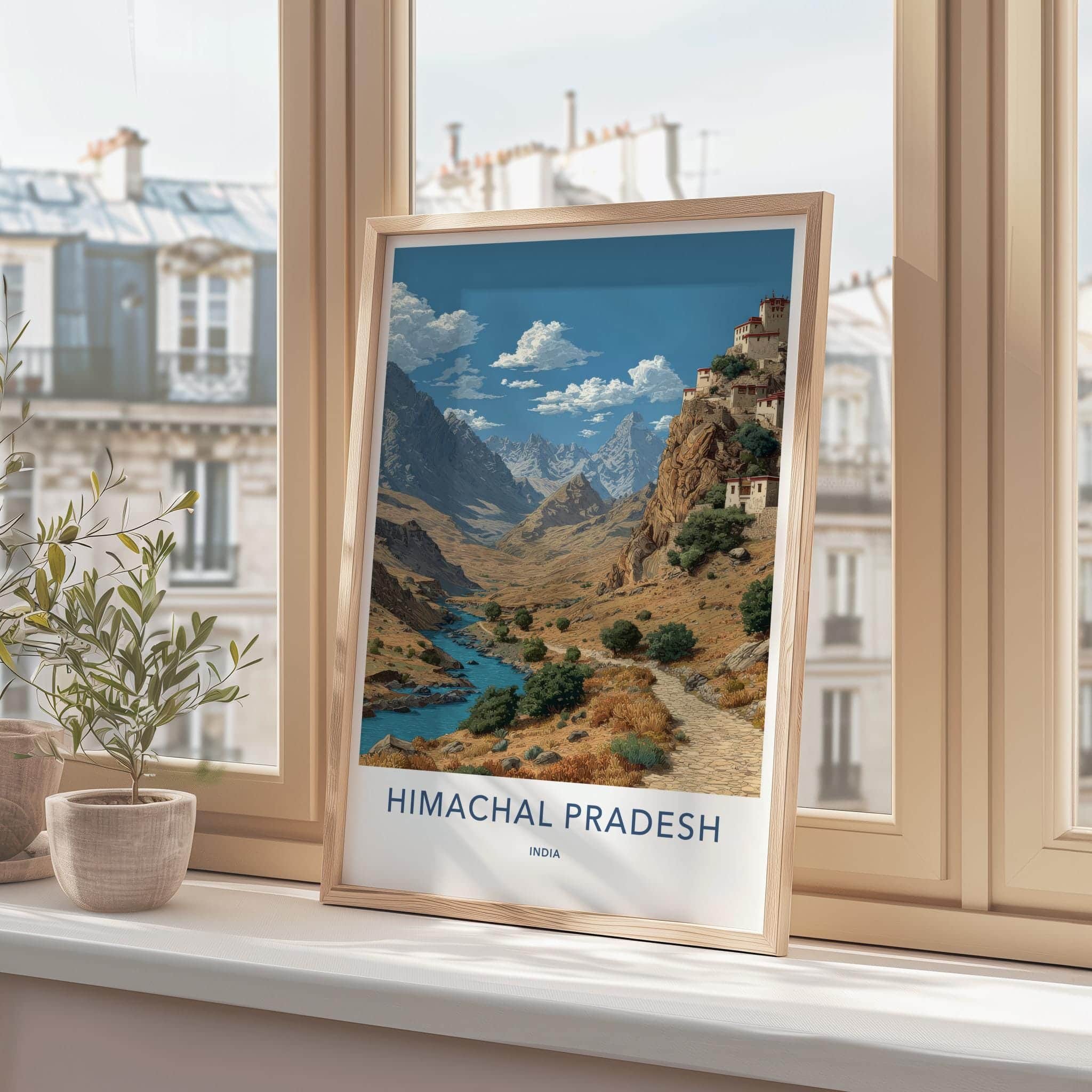 Himachal Pradesh Poster - India Wall Art - Himachal River Village Gift