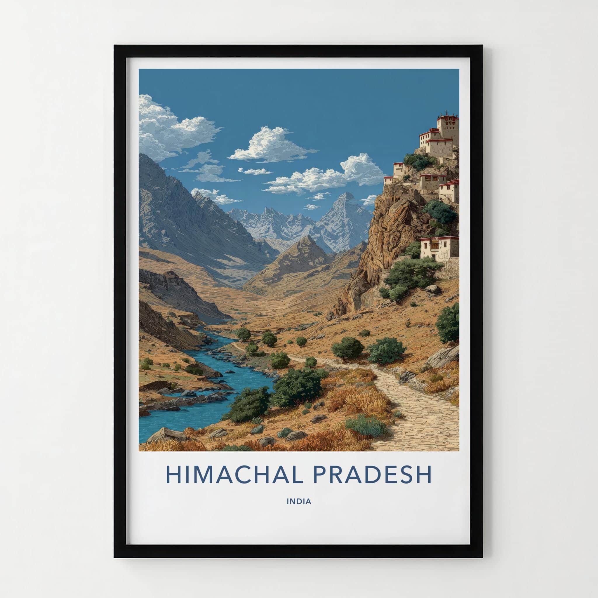 Himachal Pradesh Poster - India Wall Art - Himachal River Village Gift