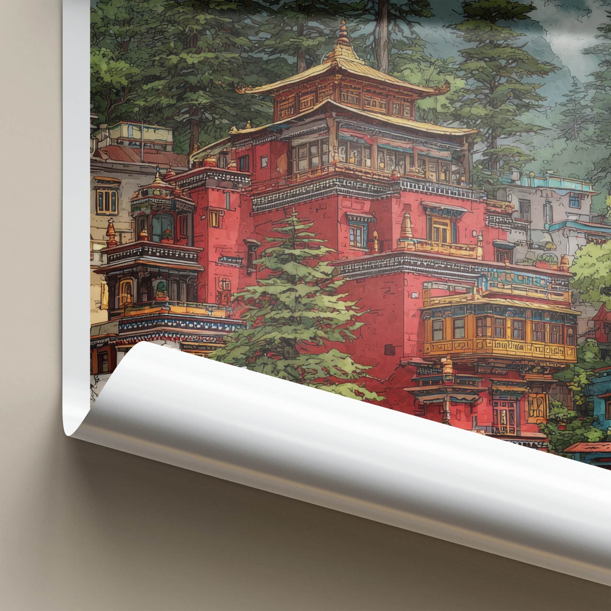 Himachal Pradesh Poster - India Wall Art - Monks Trees Mountain Home Decor