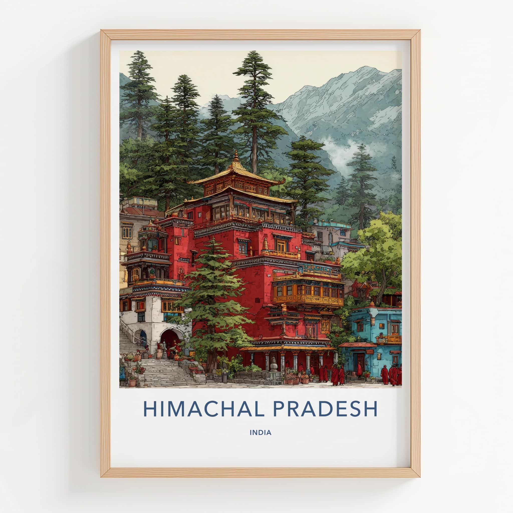 Himachal Pradesh Poster - India Wall Art - Monks Trees Mountain Home Decor