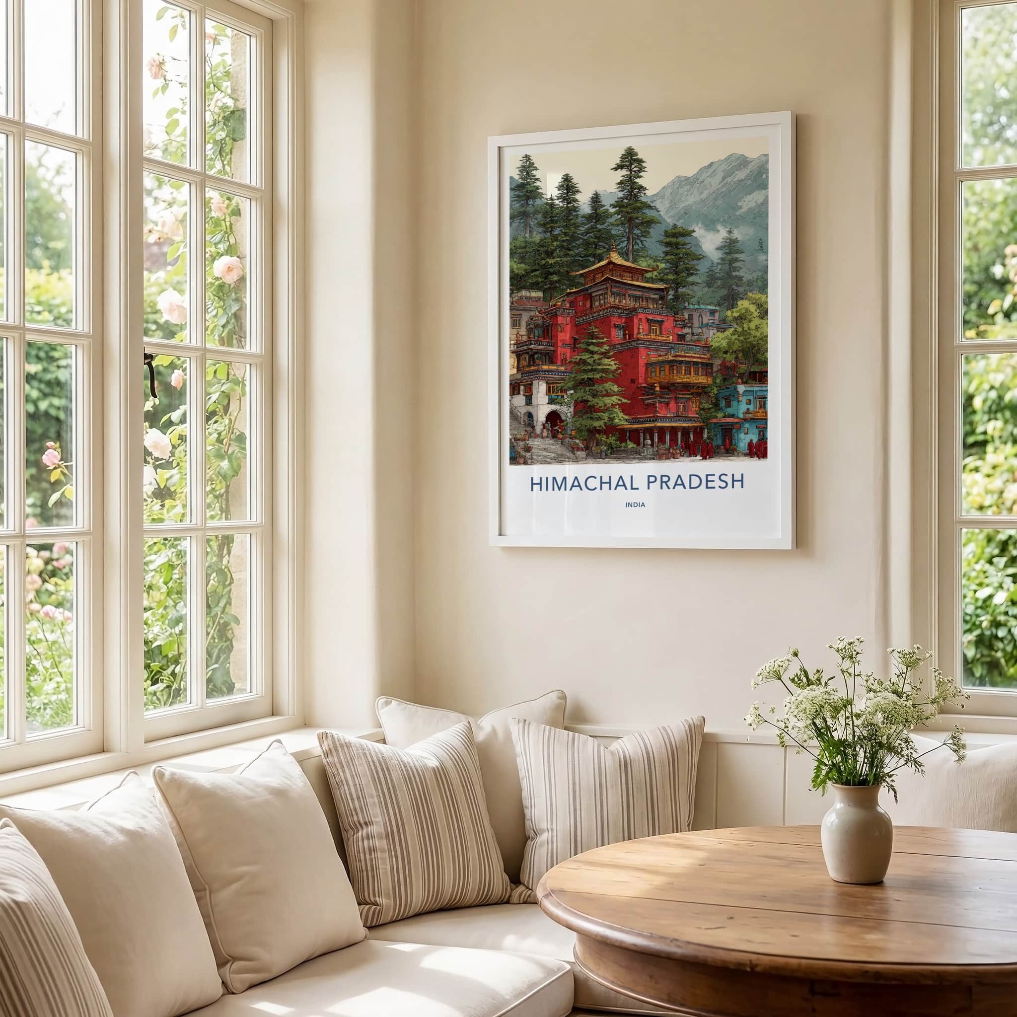Himachal Pradesh Poster - India Wall Art - Monks Trees Mountain Home Decor