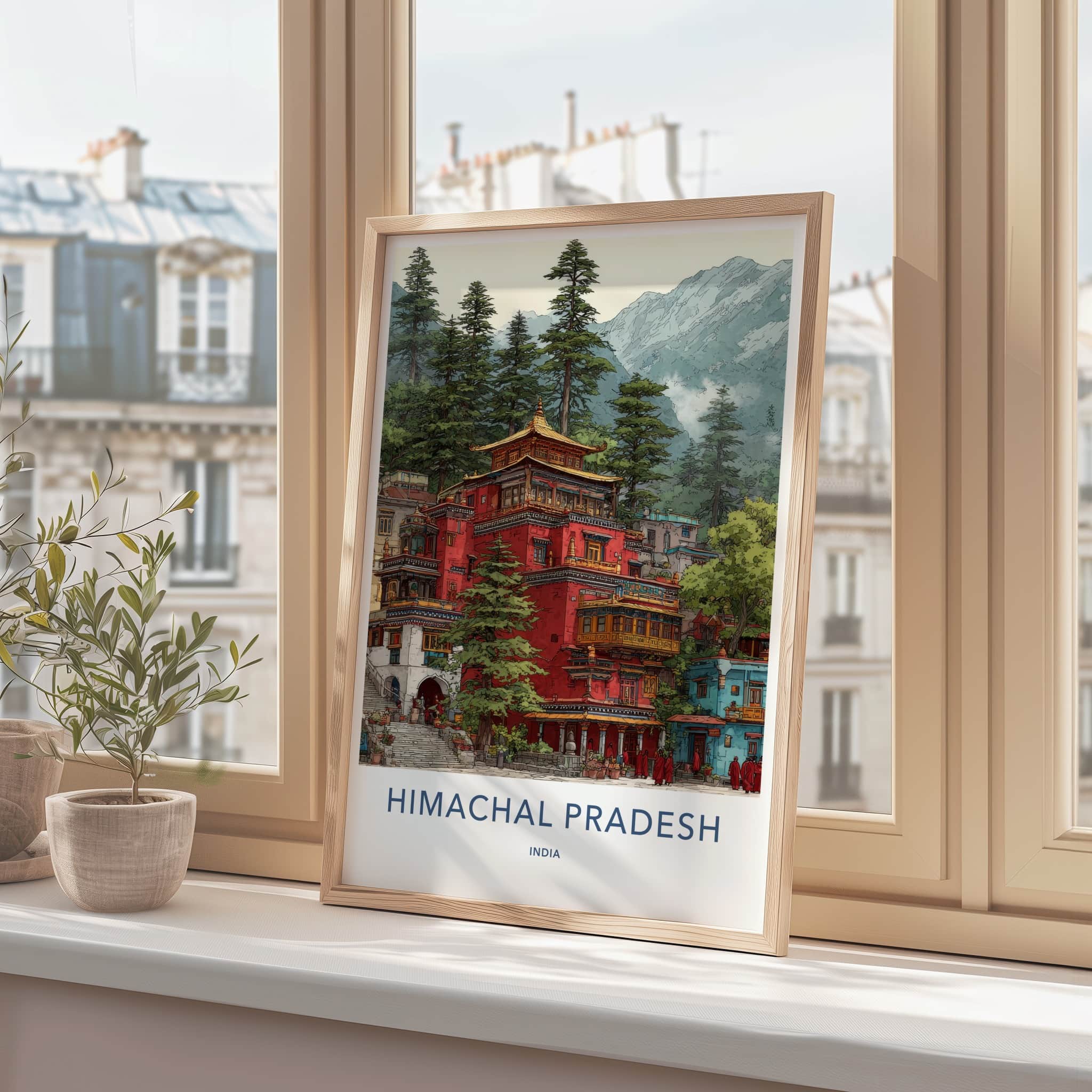Himachal Pradesh Poster - India Wall Art - Monks Trees Mountain Home Decor