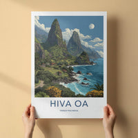 Hiva Oa Poster - French Polynesia Travel Art - Lush green mountains Wall Decor