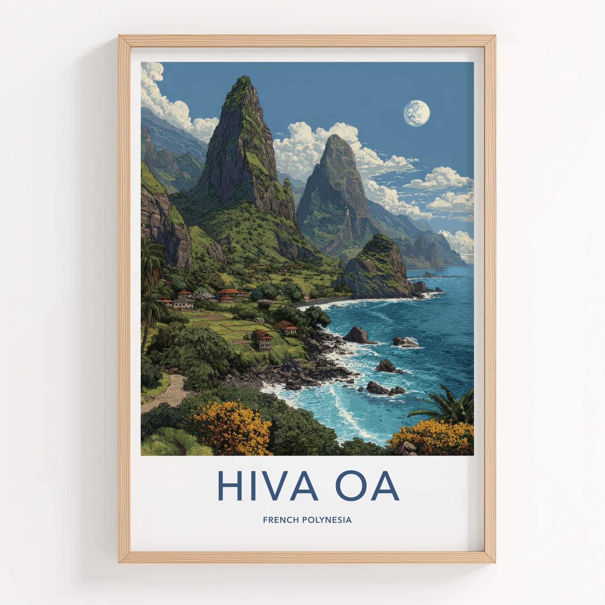 Hiva Oa Poster - French Polynesia Travel Art - Lush green mountains Wall Decor