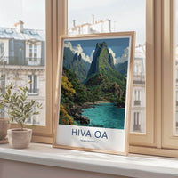 Hiva Oa Poster - French Polynesia Travel Art - Lush Mountain Coast Home Decor