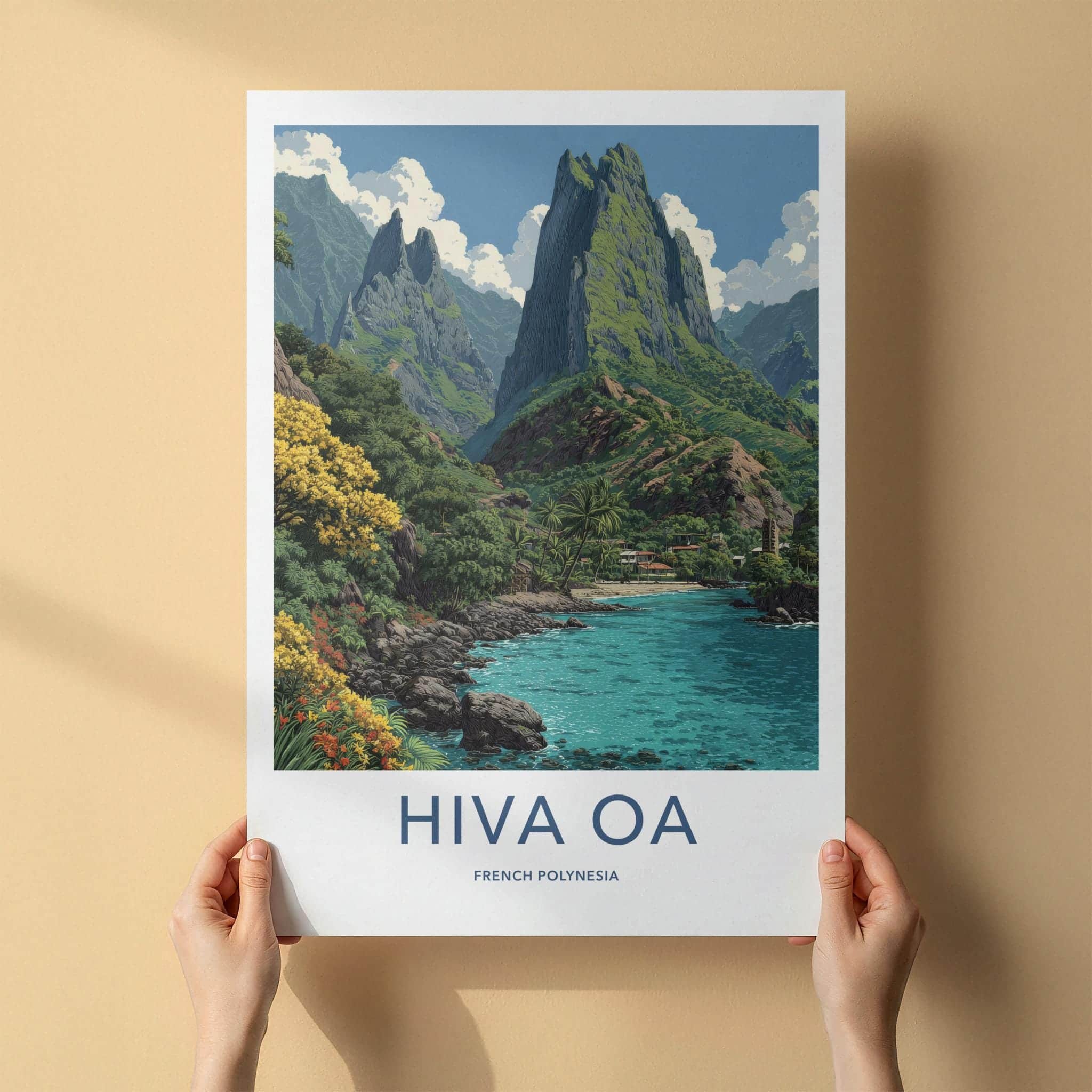 Hiva Oa Poster - French Polynesia Travel Art - Tropical Island Lagoon Home Decor