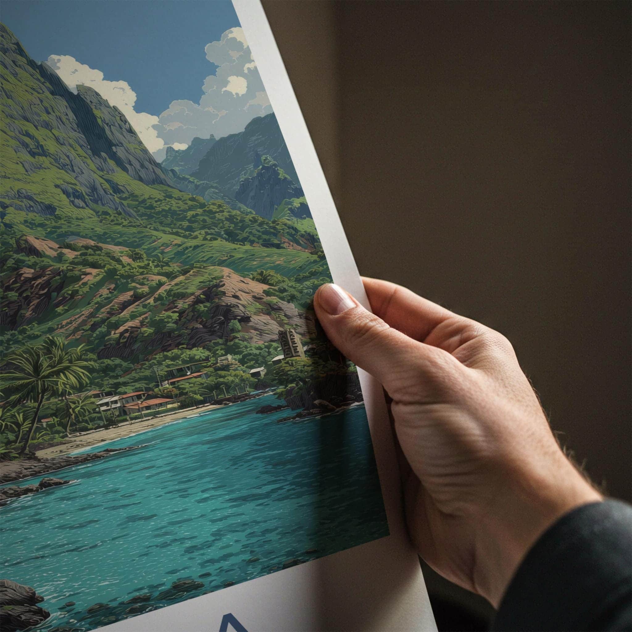 Hiva Oa Poster - French Polynesia Travel Art - Tropical Island Lagoon Home Decor