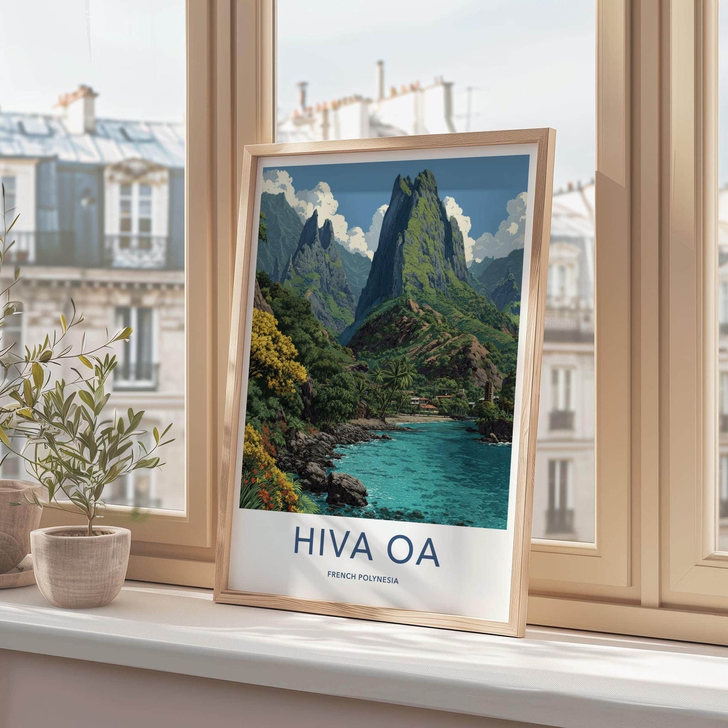 Hiva Oa Poster - French Polynesia Travel Art - Tropical Island Lagoon Home Decor