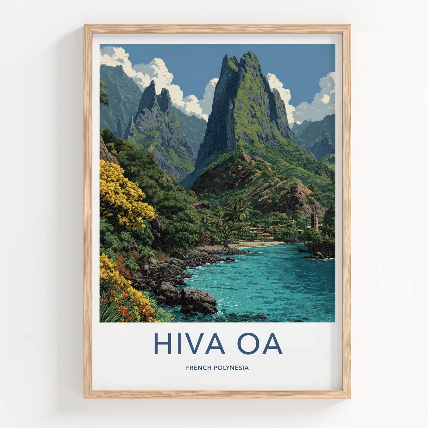Hiva Oa Poster - French Polynesia Travel Art - Tropical Island Lagoon Home Decor